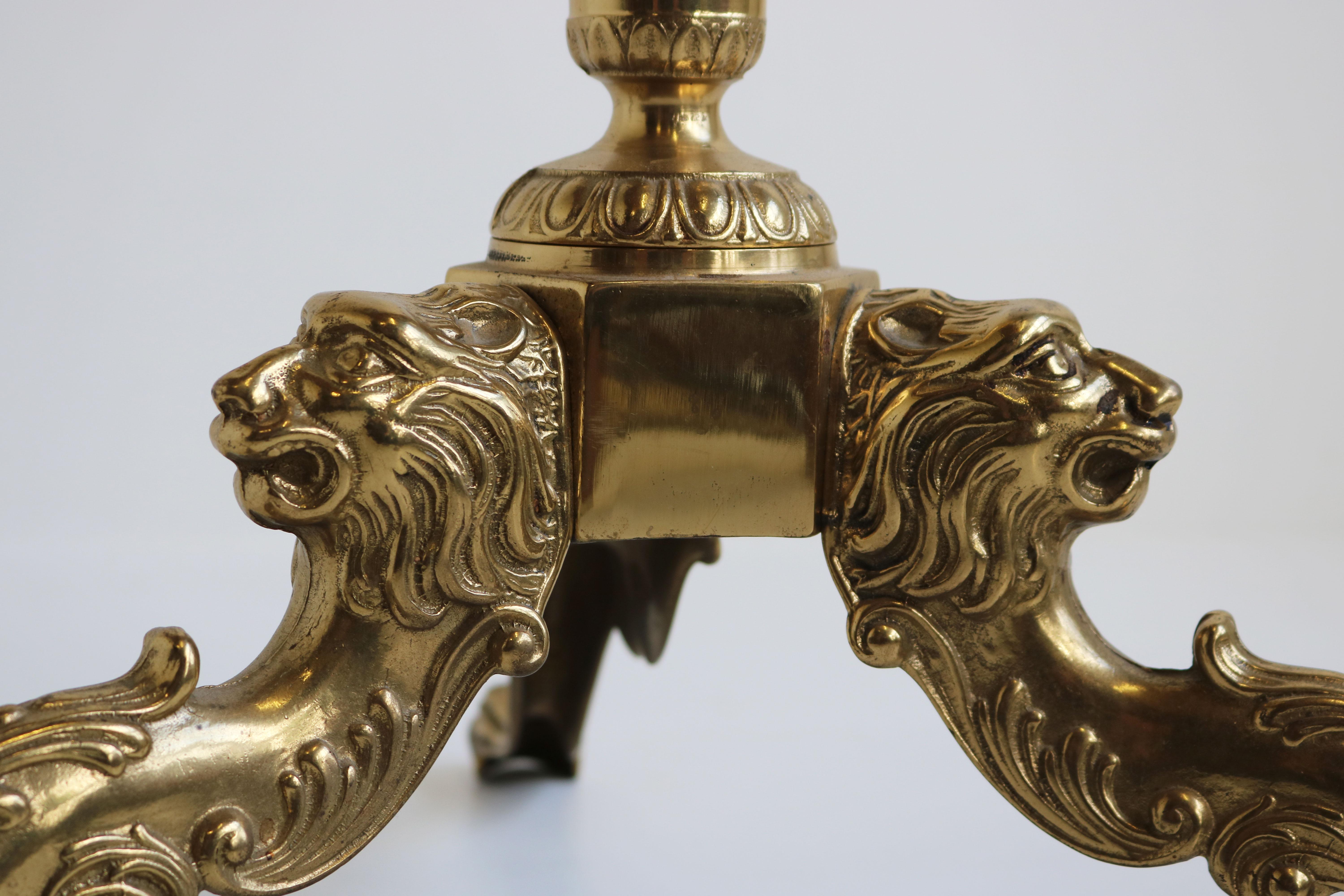 Mid-Century Modern Mid-Century Brass Italian Coat Hat Rack Hall Tree Stand Lions Heads Claw Foot