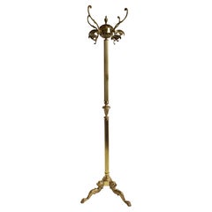 Vintage Mid-Century Brass Italian Coat Hat Rack Hall Tree Stand Lions Heads Claw Foot