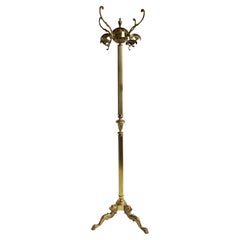 Retro Mid-Century Brass Italian Coat Hat Rack Hall Tree Stand Lions Heads Claw Foot