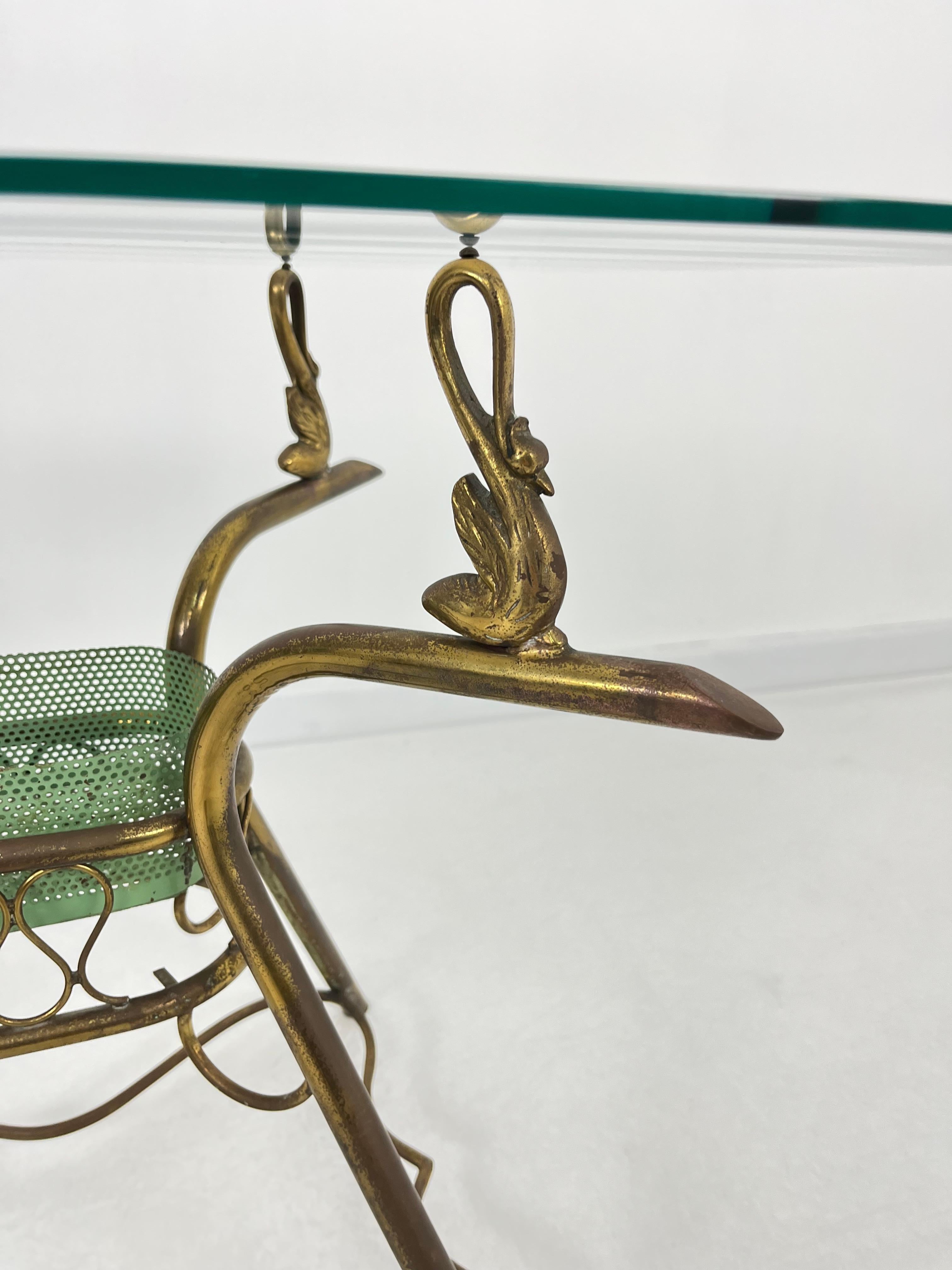 Milieu du XXe siècle Table basse italienne en laiton du milieu du siècle, plateau en verre, années 1950 en vente
