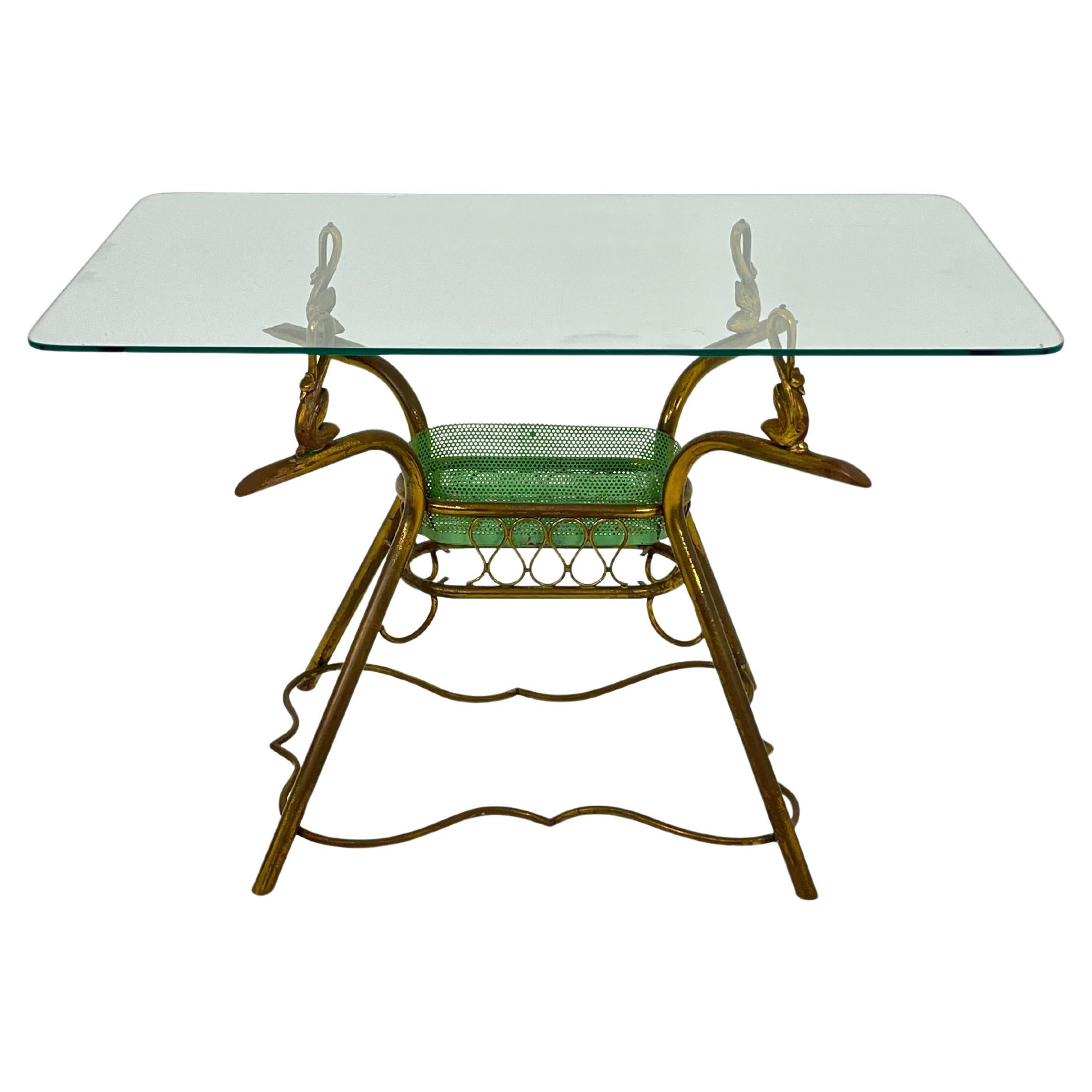 Mid-Century Brass Italian Coffee Table Glass Top, 1950s