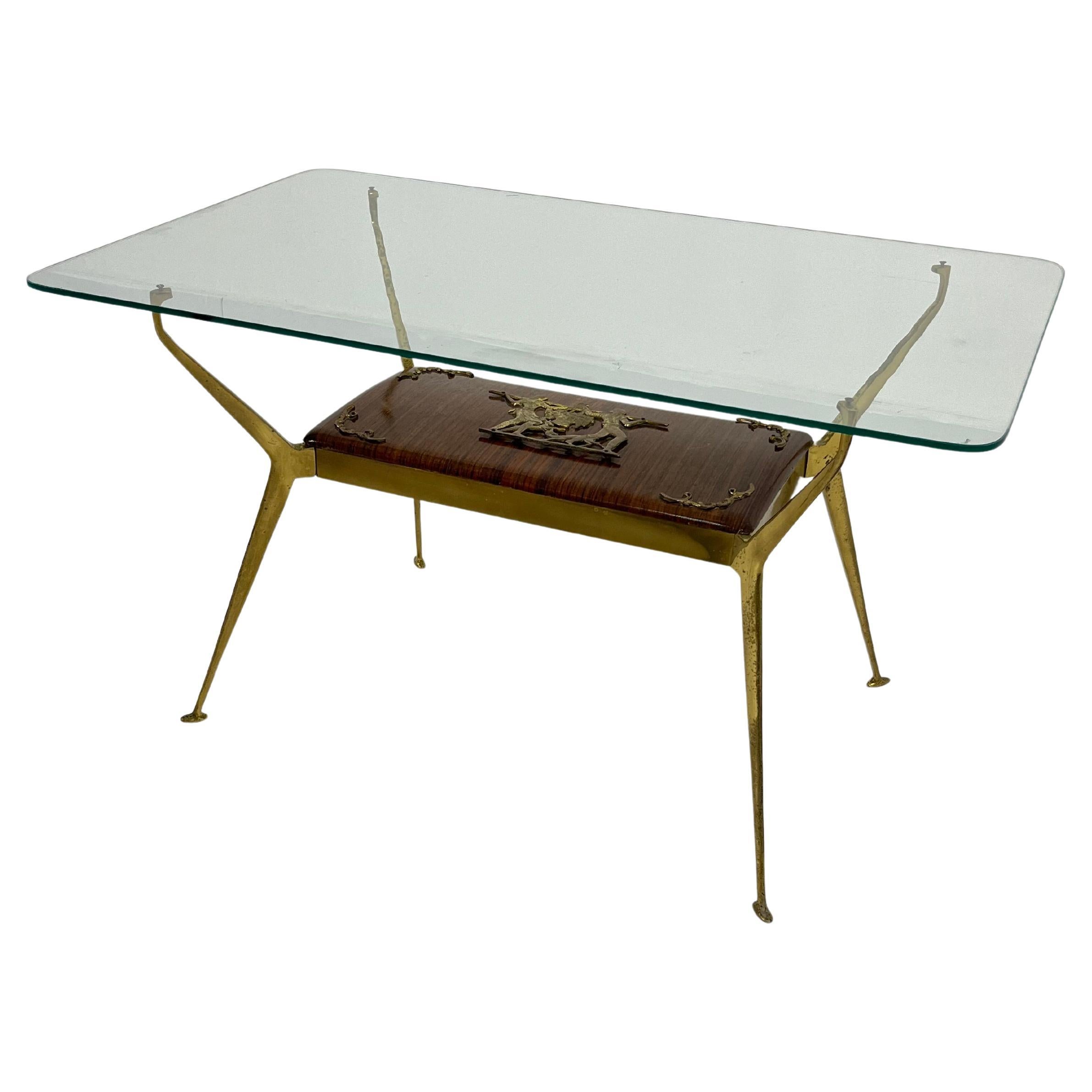 Mid-Century Brass Italian Coffee Table Glass Top, 1950s
