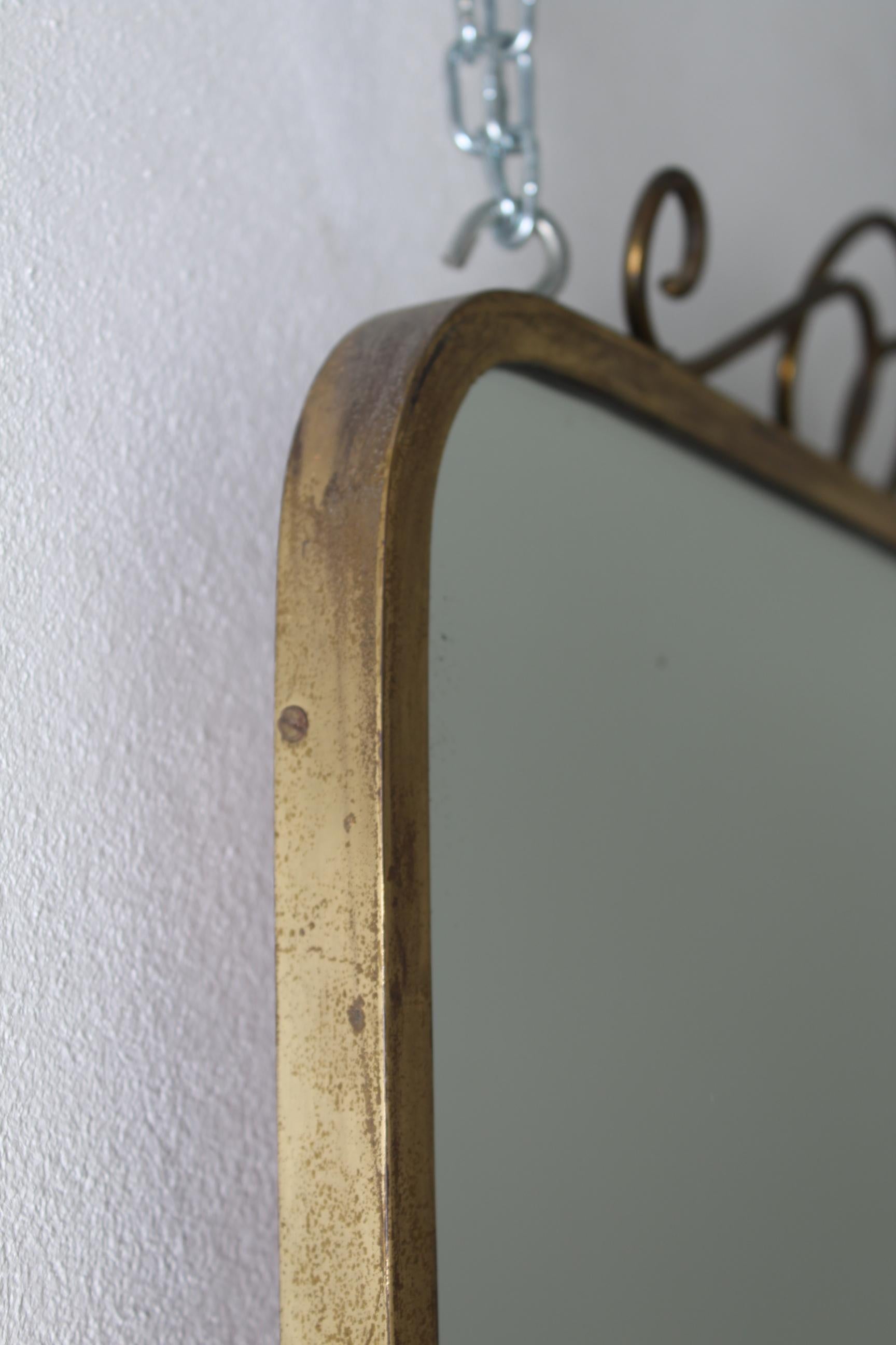 Mid-20th Century Midcentury Brass Italian Wall Mirror, 1950s