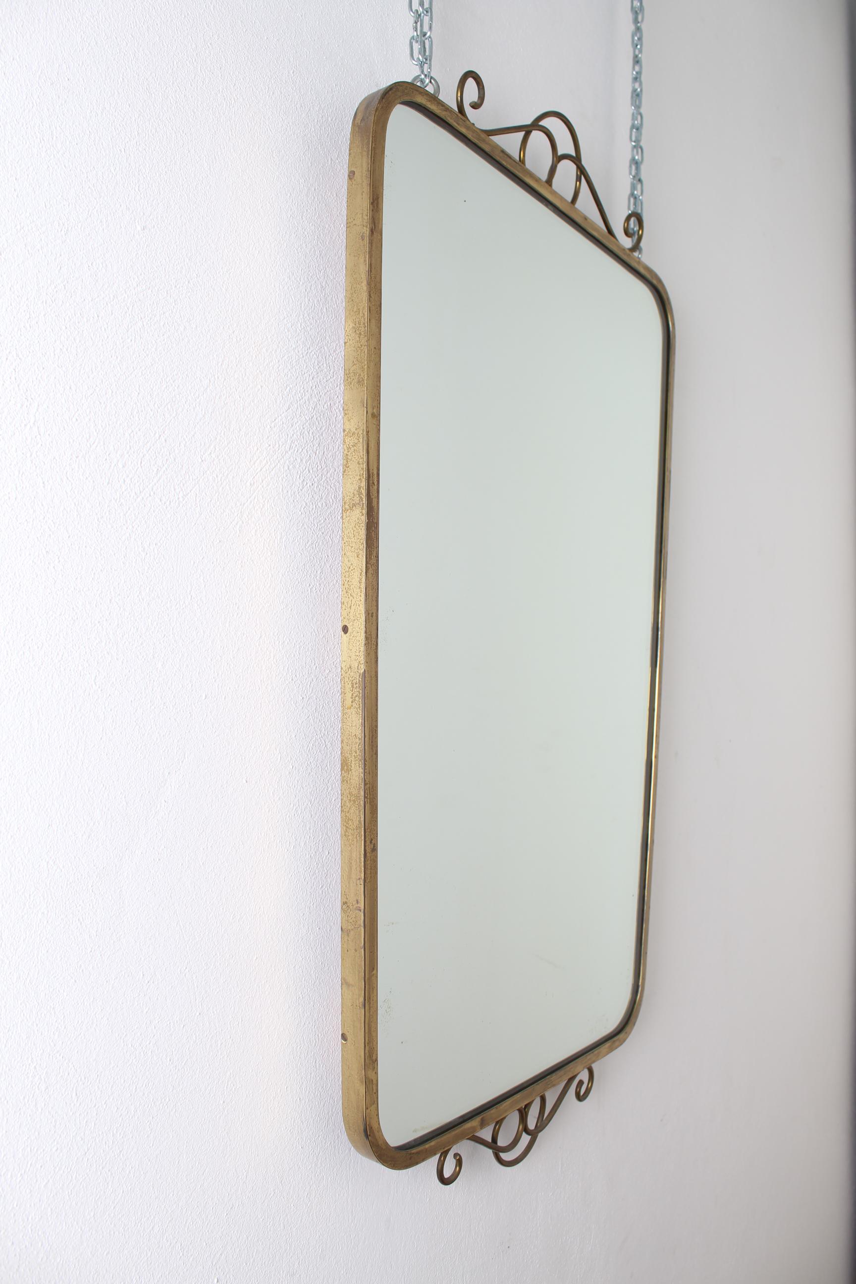 Midcentury Brass Italian Wall Mirror, 1950s 1