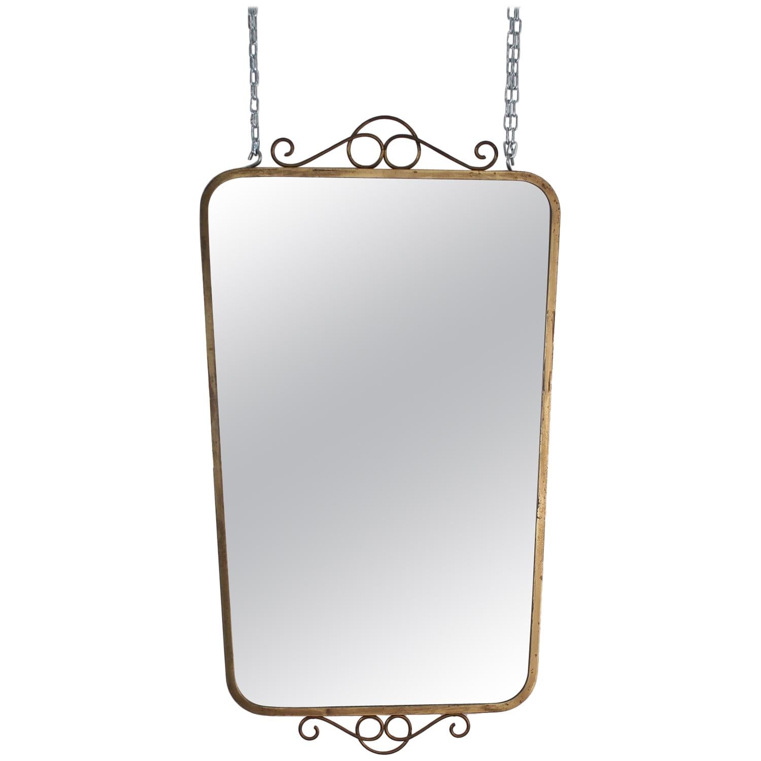 Midcentury Brass Italian Wall Mirror, 1950s