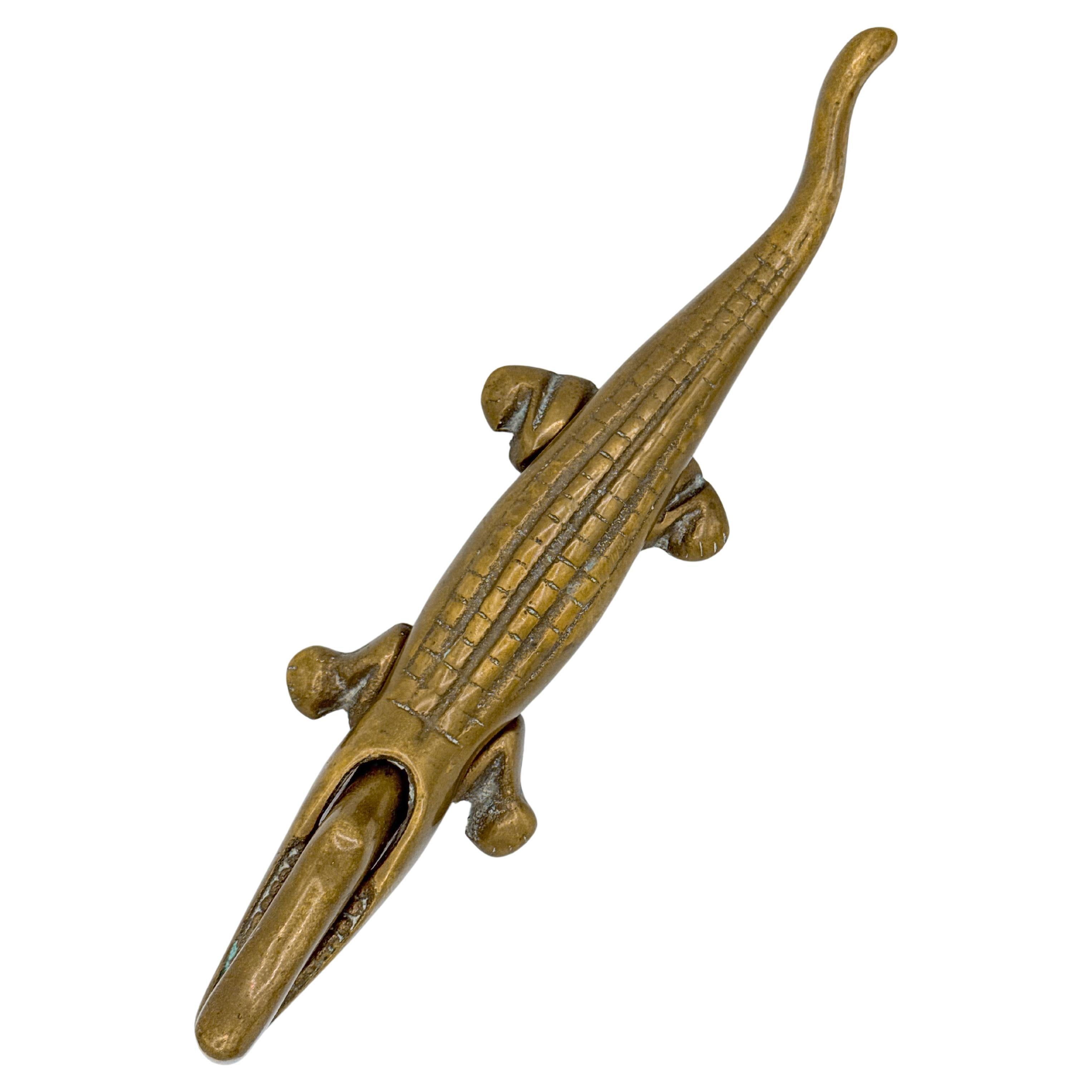 Mid-Century Brass Large Crocodile Nutcracker, Attributed to Walter Bosse, 1950s
