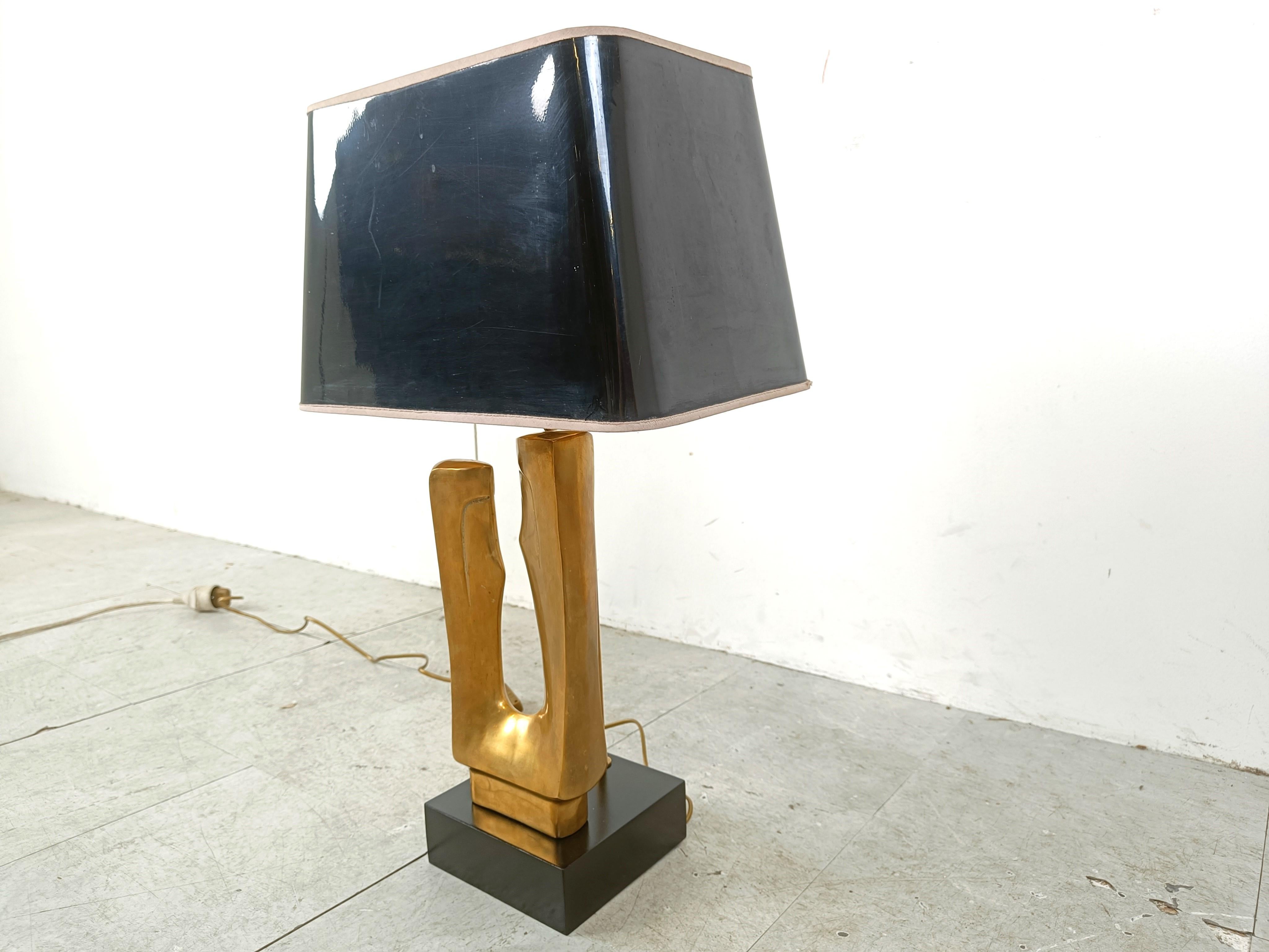 French Mid century brass leaf table lamp, 1970s For Sale