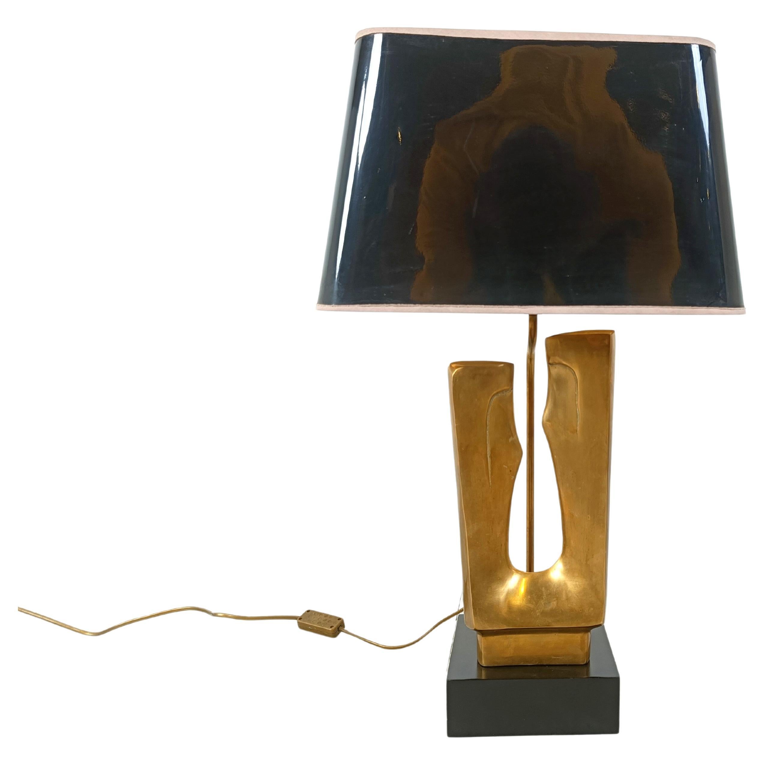 Mid century brass leaf table lamp, 1970s For Sale