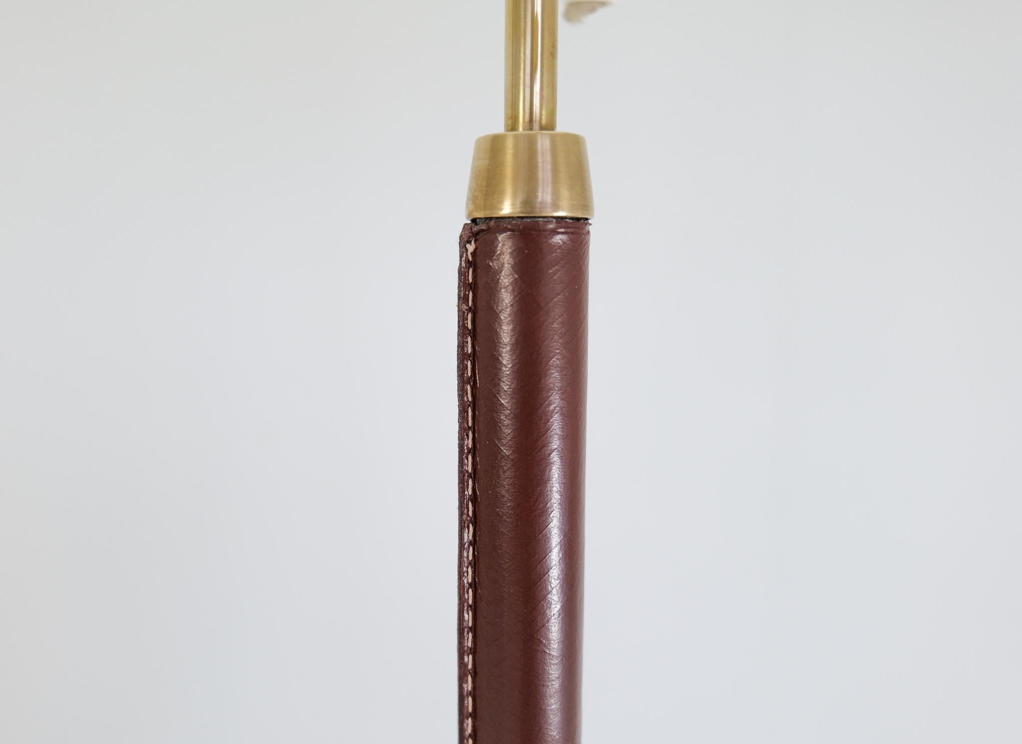 Mid-Century Brass Leather Floor Lamp Falkenbergs Belysning, Sweden, 1960s 1