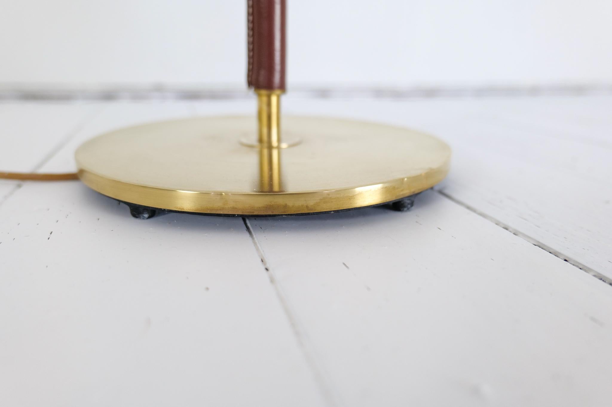 Mid-Century Brass Leather Floor Lamp Falkenbergs Belysning, Sweden, 1960s 2