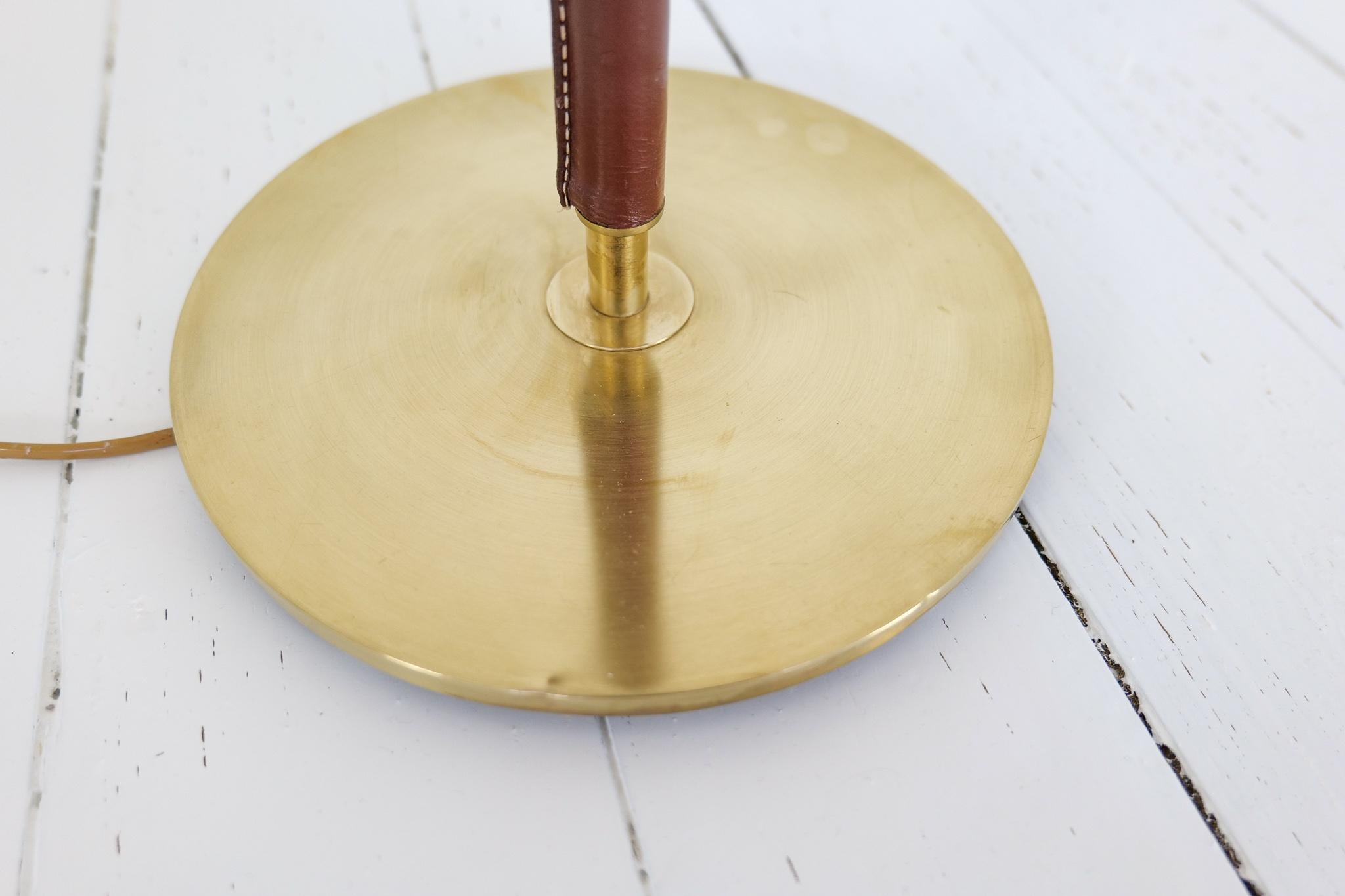 Mid-Century Brass Leather Floor Lamp Falkenbergs Belysning, Sweden, 1960s 3