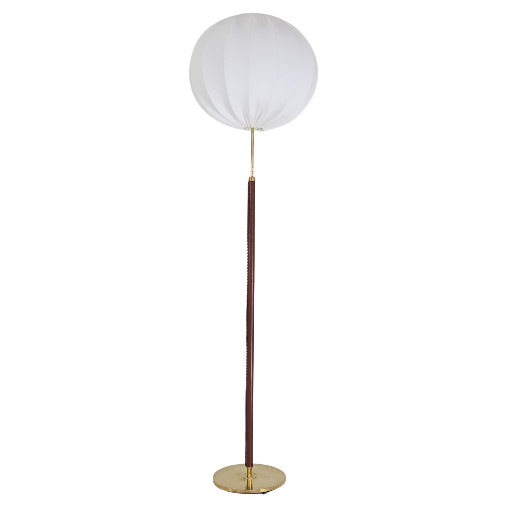 Mid-Century Brass Leather Floor Lamp Falkenbergs Belysning, Sweden, 1960s