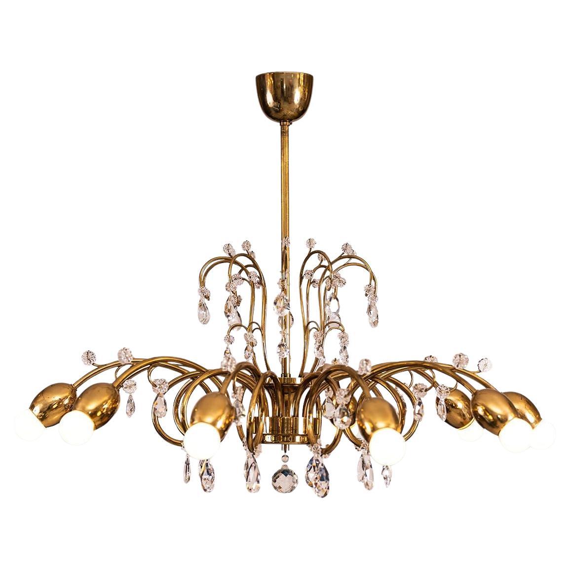 Mid Century Brass Lobmeyr Chandelier - original