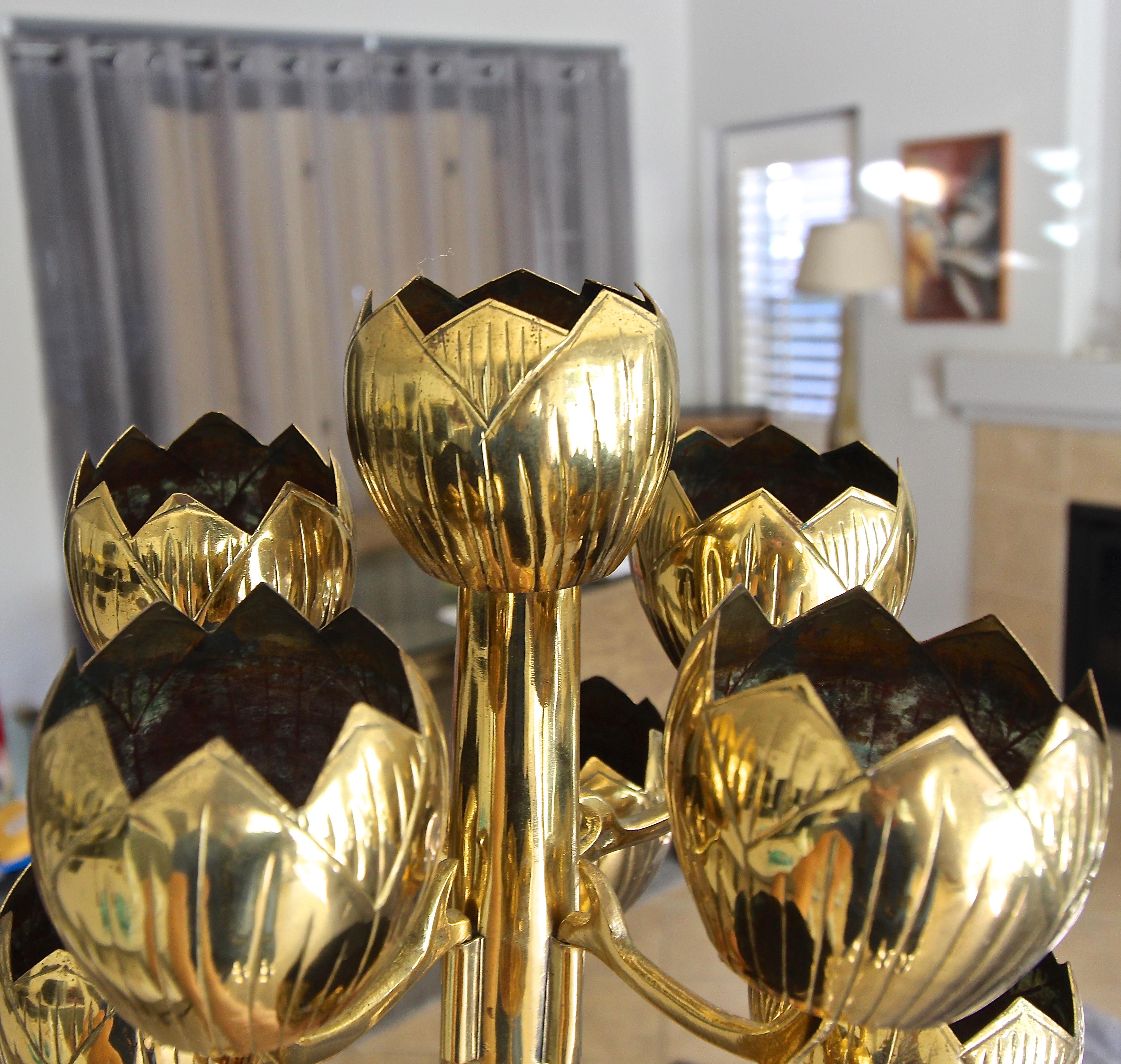 Midcentury Brass Lotus Candleholder Candelabra Feldman For Sale 5