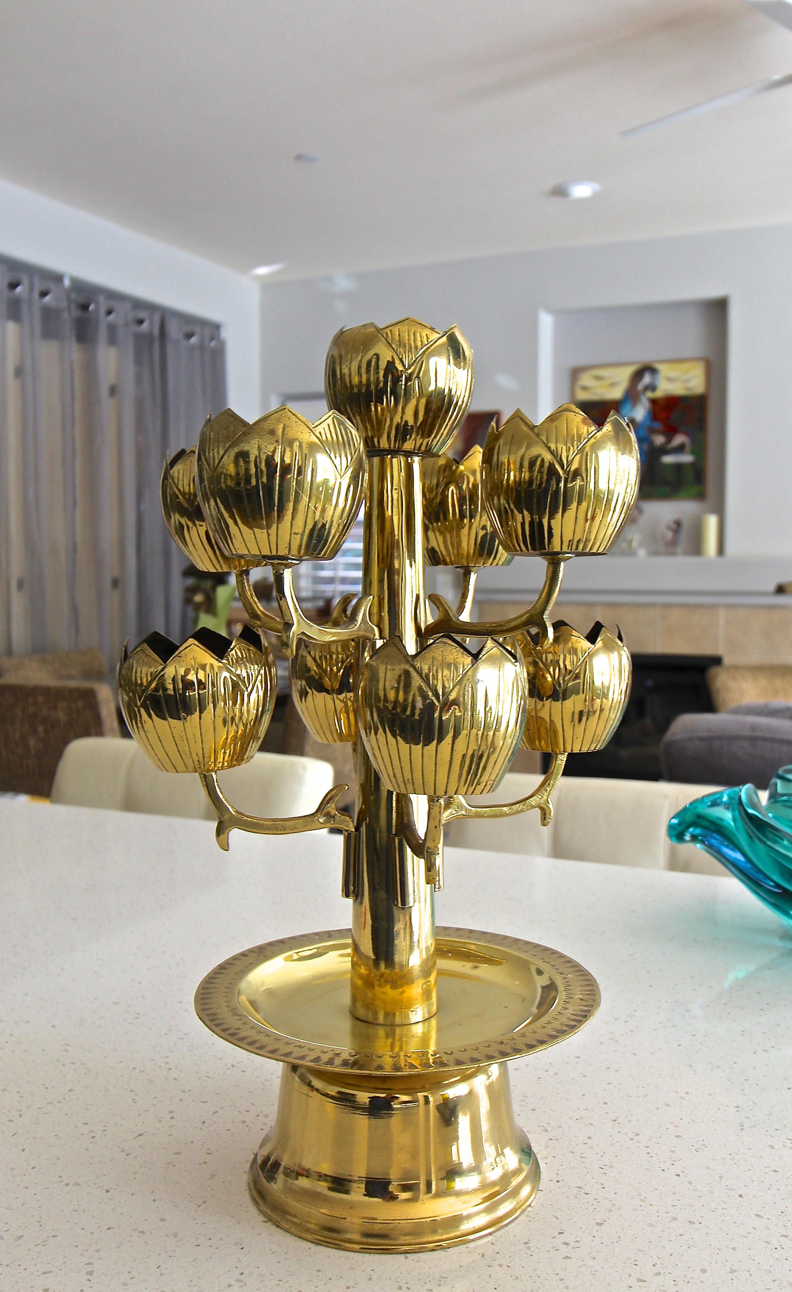 Midcentury Brass Lotus Candleholder Candelabra Feldman For Sale 6