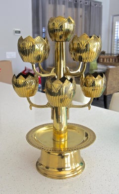 Midcentury Brass Lotus Candleholder Candelabra Feldman