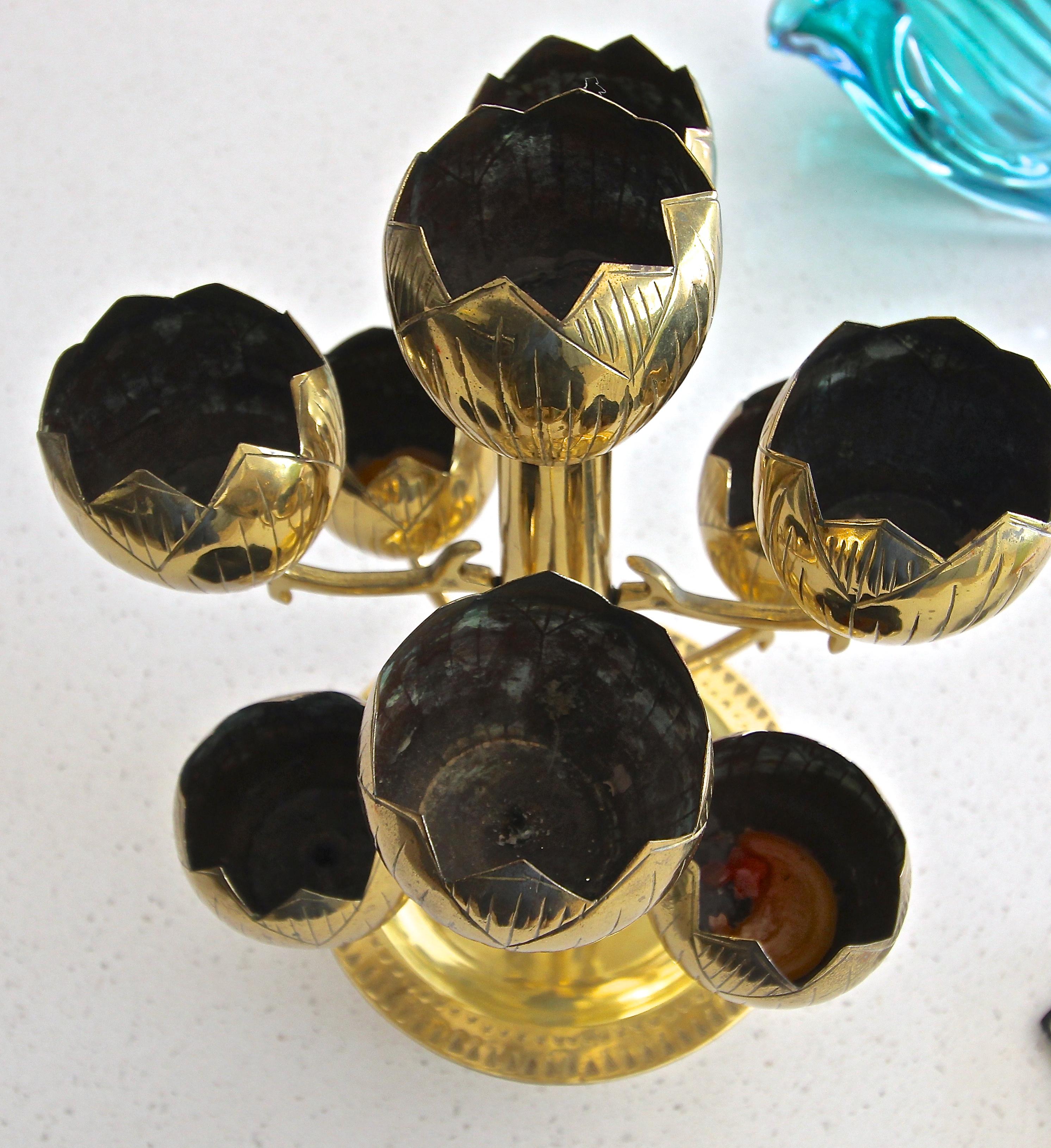 North American Midcentury Brass Lotus Candleholder Candelabra Feldman For Sale