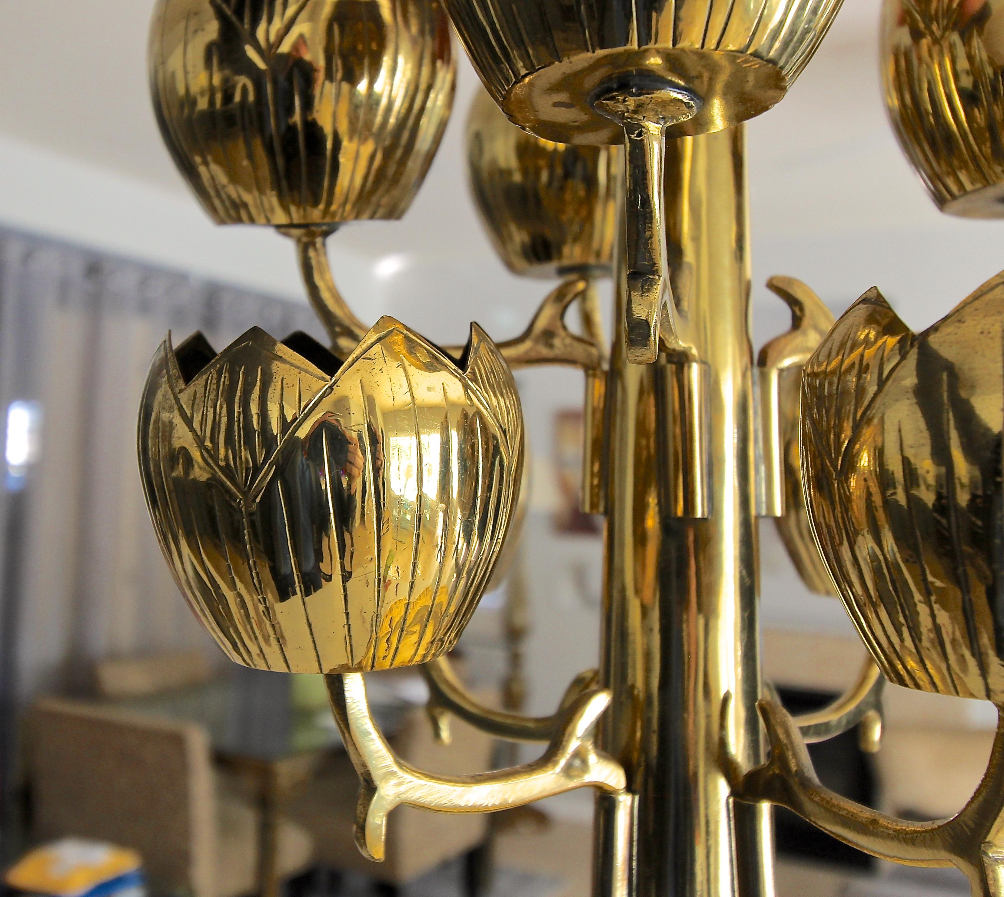 Mid-20th Century Midcentury Brass Lotus Candleholder Candelabra Feldman For Sale