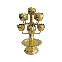 Vintage Midcentury Brass Lotus Candleholder Candelabra Feldman