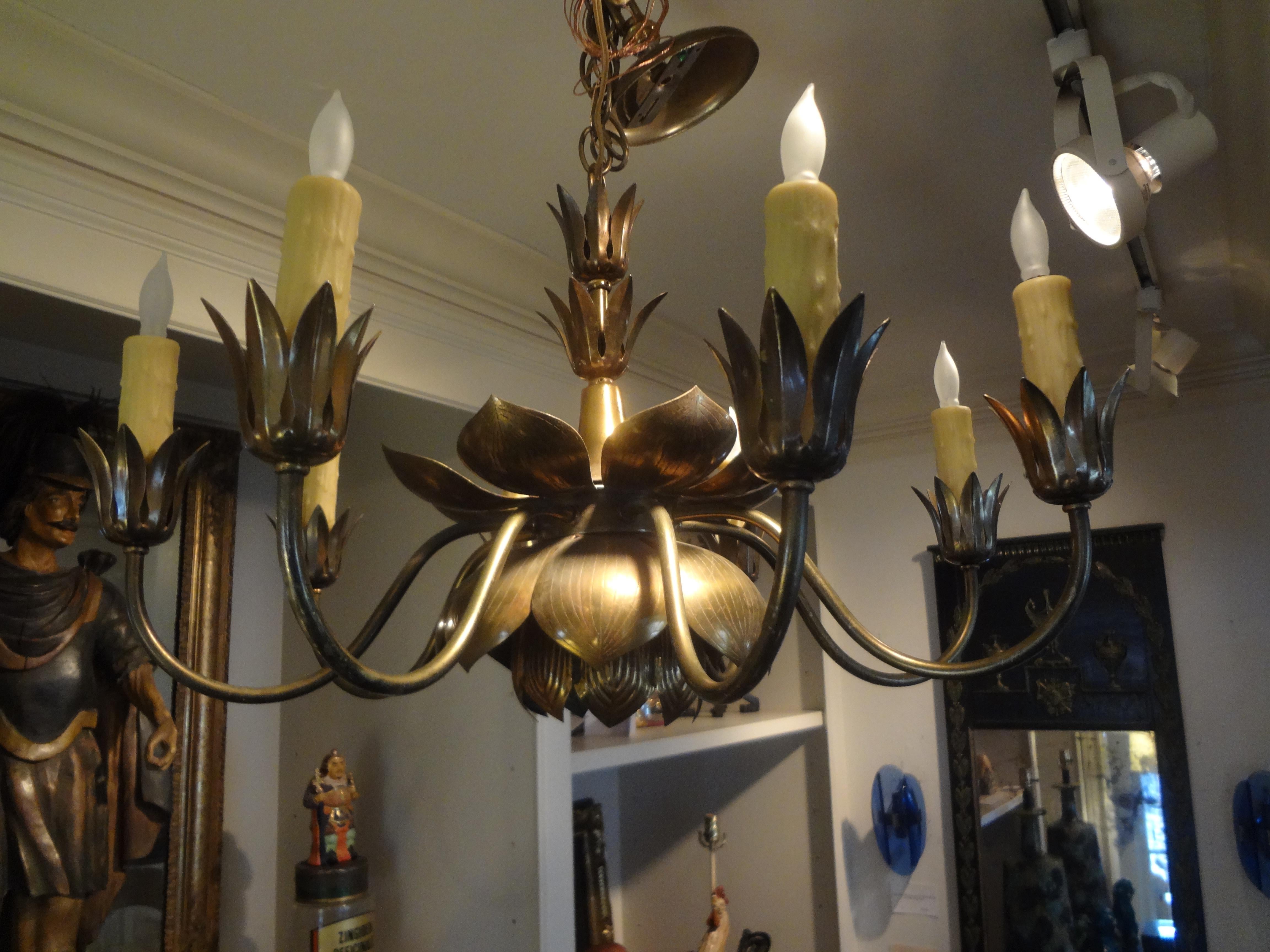Mid-Century Brass Lotus Chandelier by Feldman Lighting Co 4