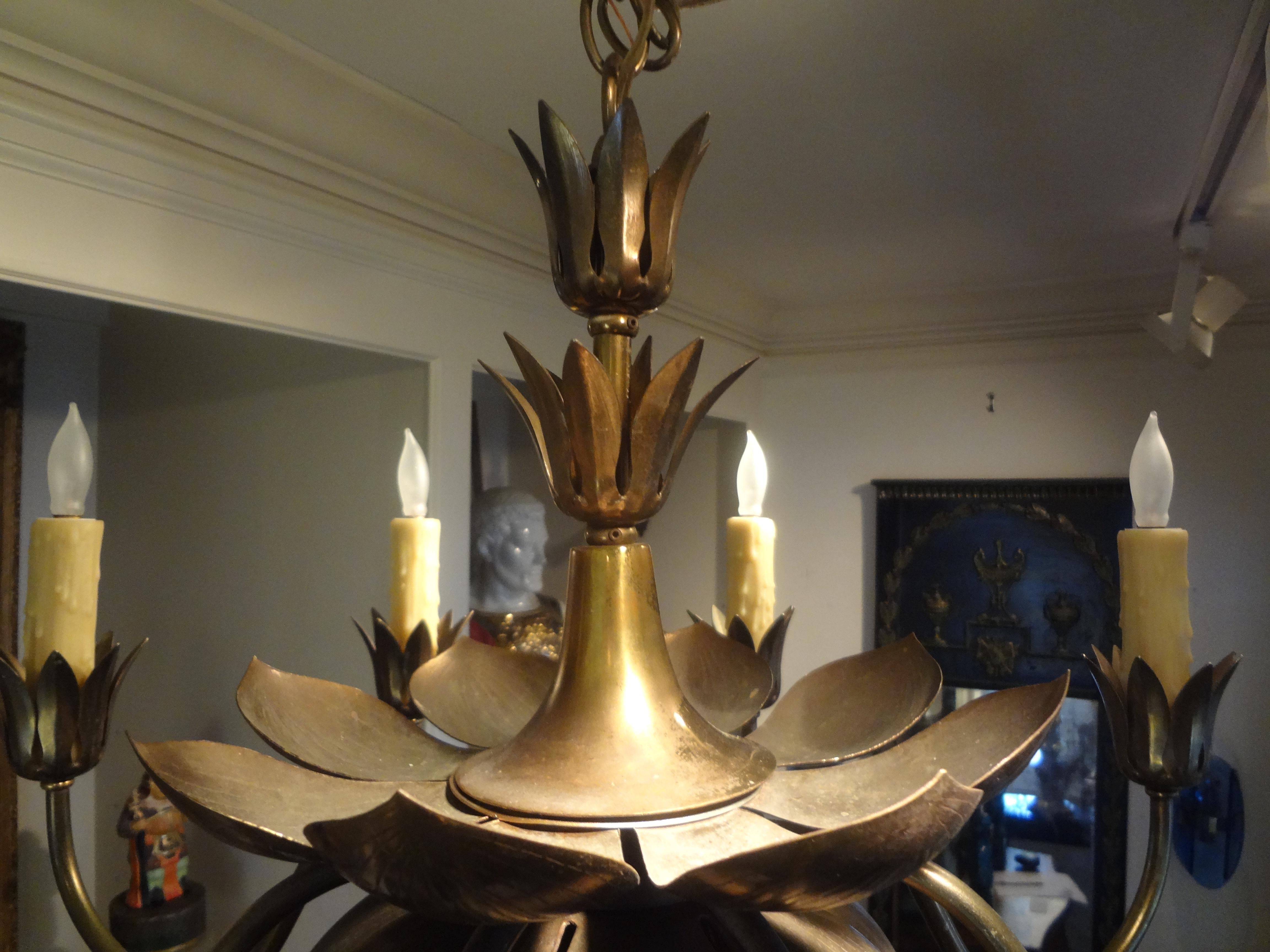 Hollywood Regency Mid-Century Brass Lotus Chandelier by Feldman Lighting Co