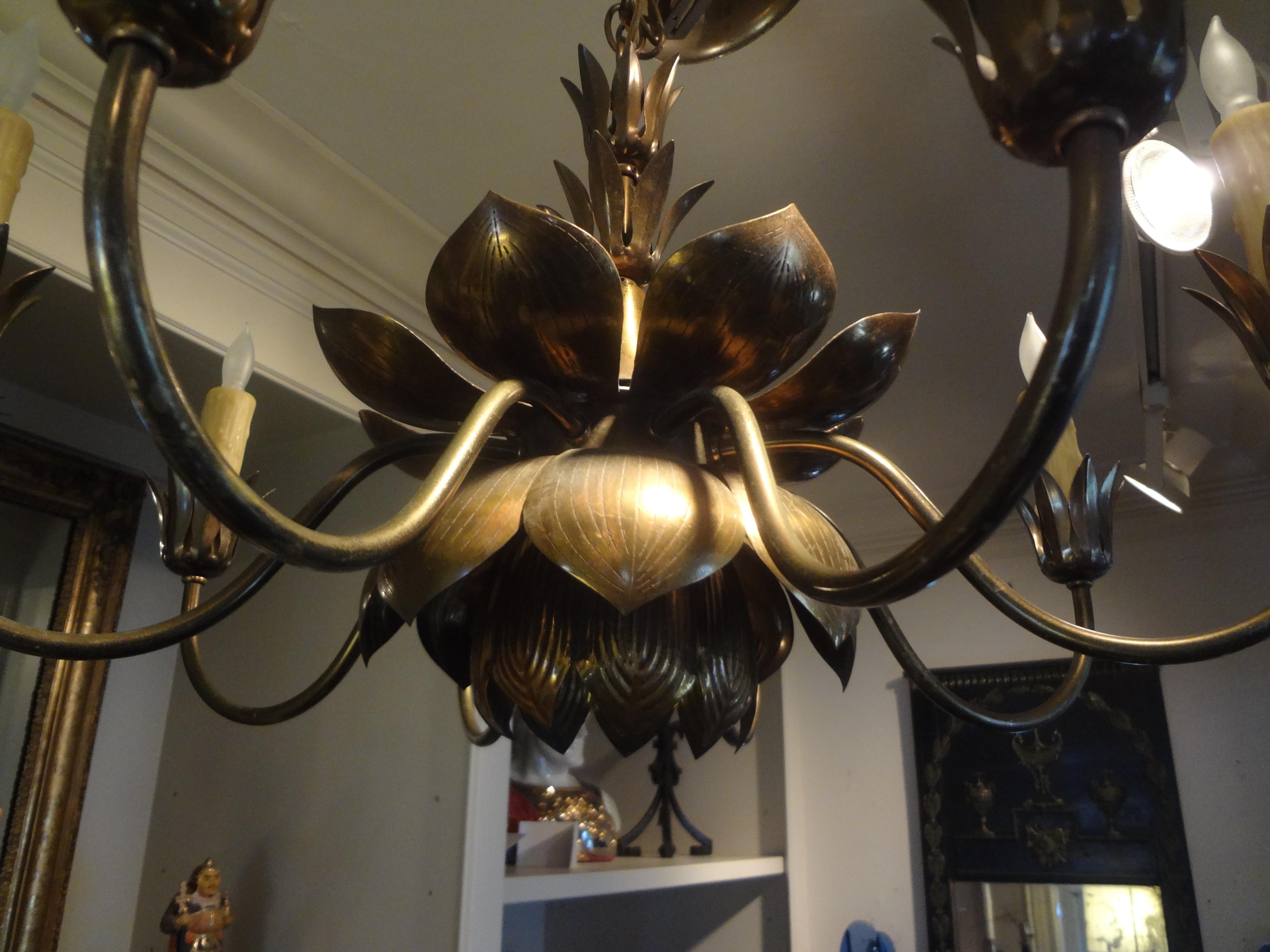 North American Mid-Century Brass Lotus Chandelier by Feldman Lighting Co
