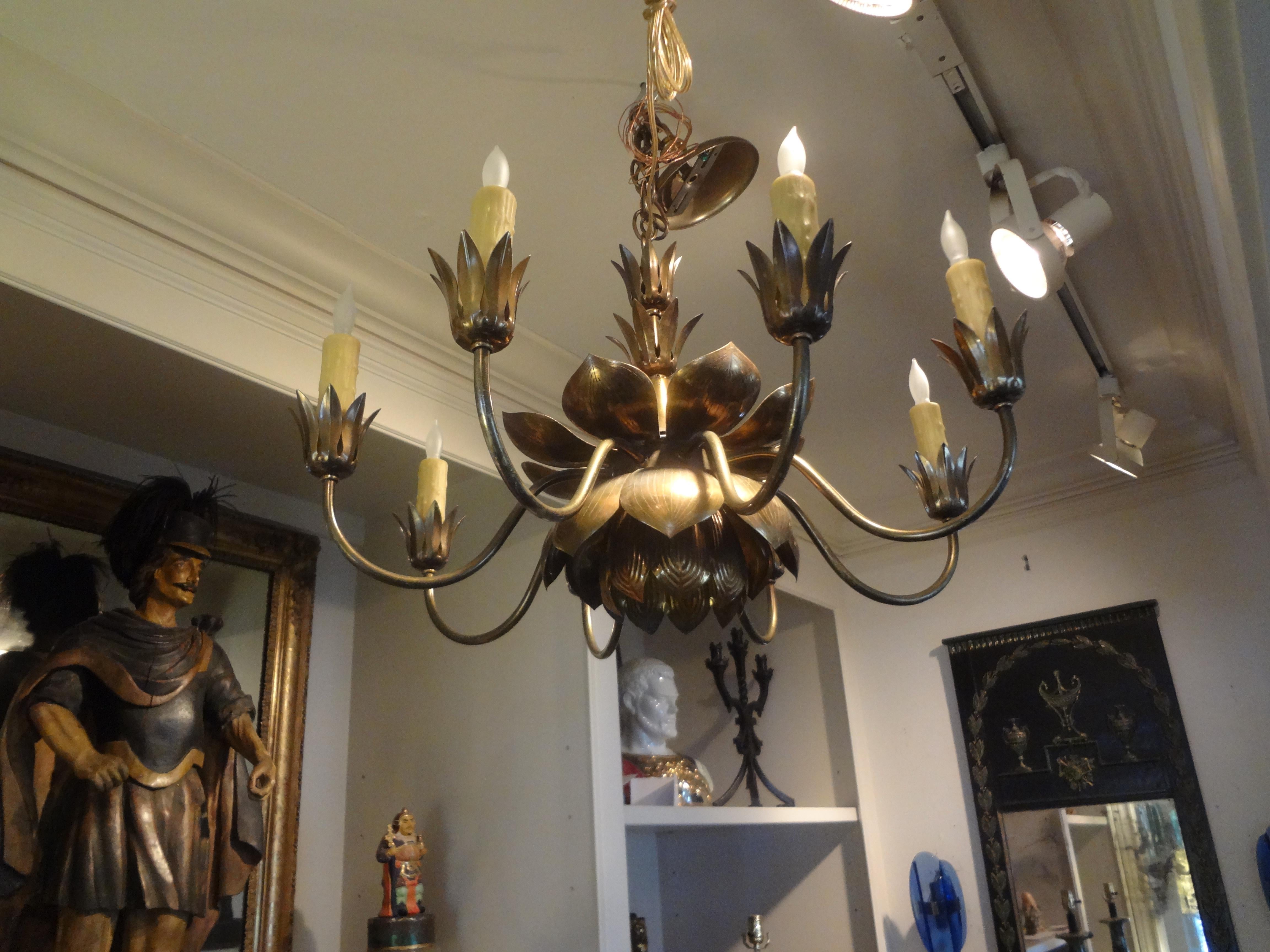 Mid-20th Century Mid-Century Brass Lotus Chandelier by Feldman Lighting Co