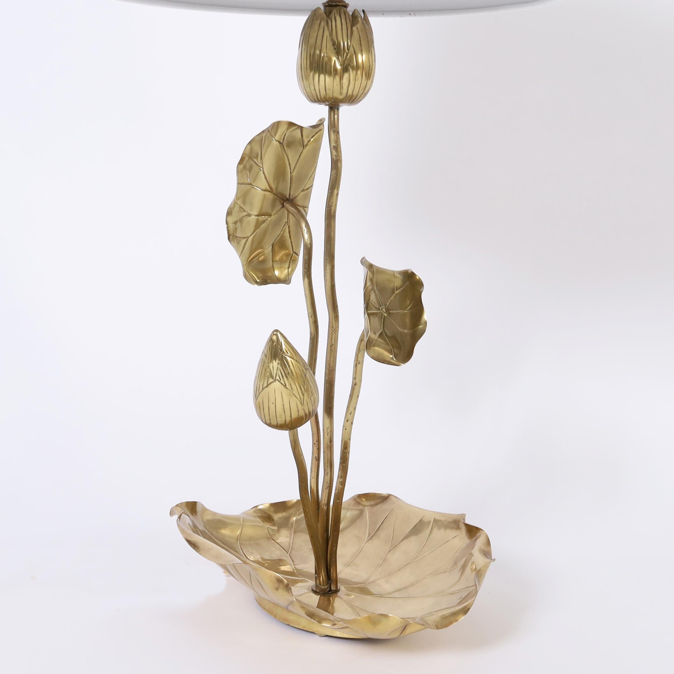 Mid-Century Modern Mid Century Brass Lotus Table Lamp