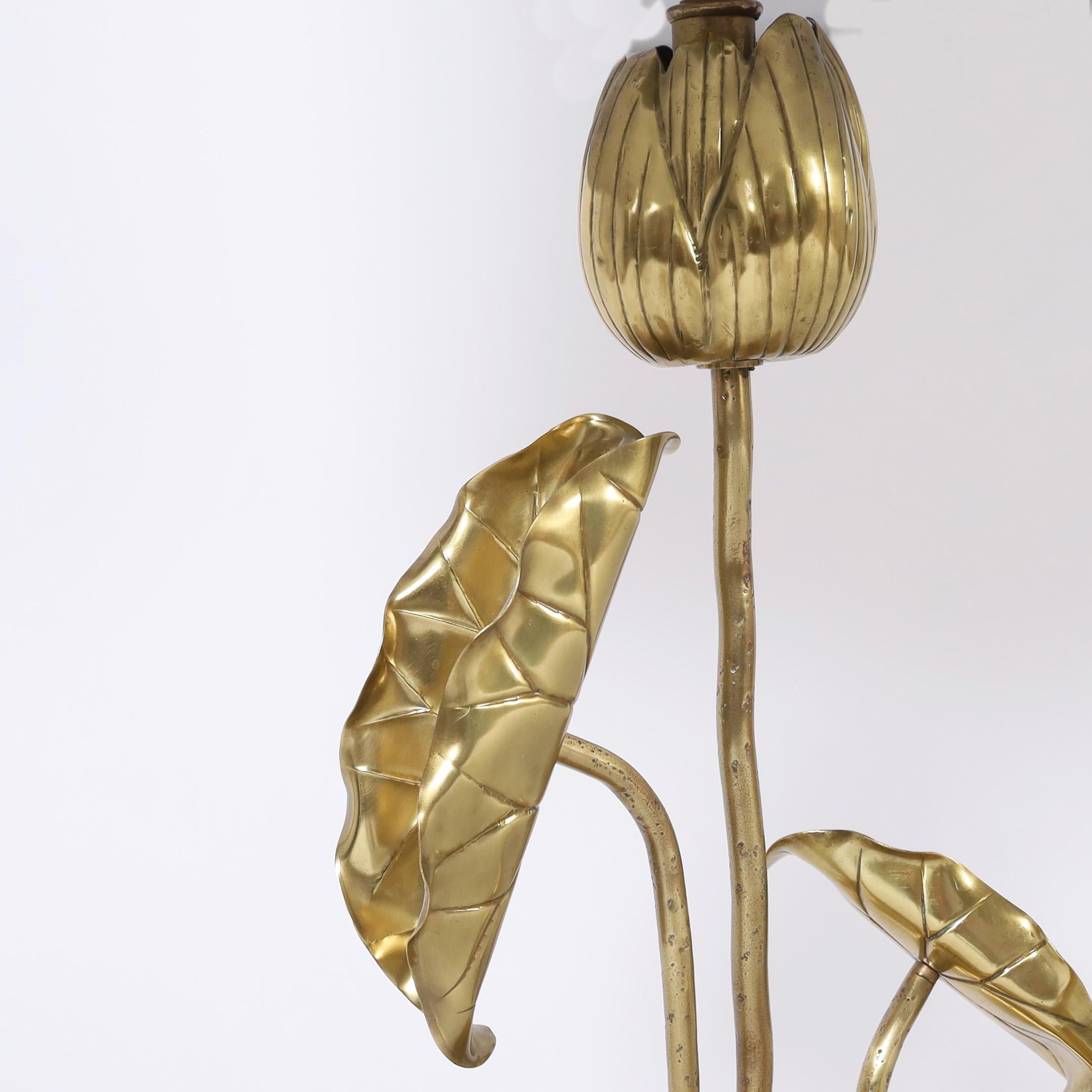 Hong Kong Mid Century Brass Lotus Table Lamp
