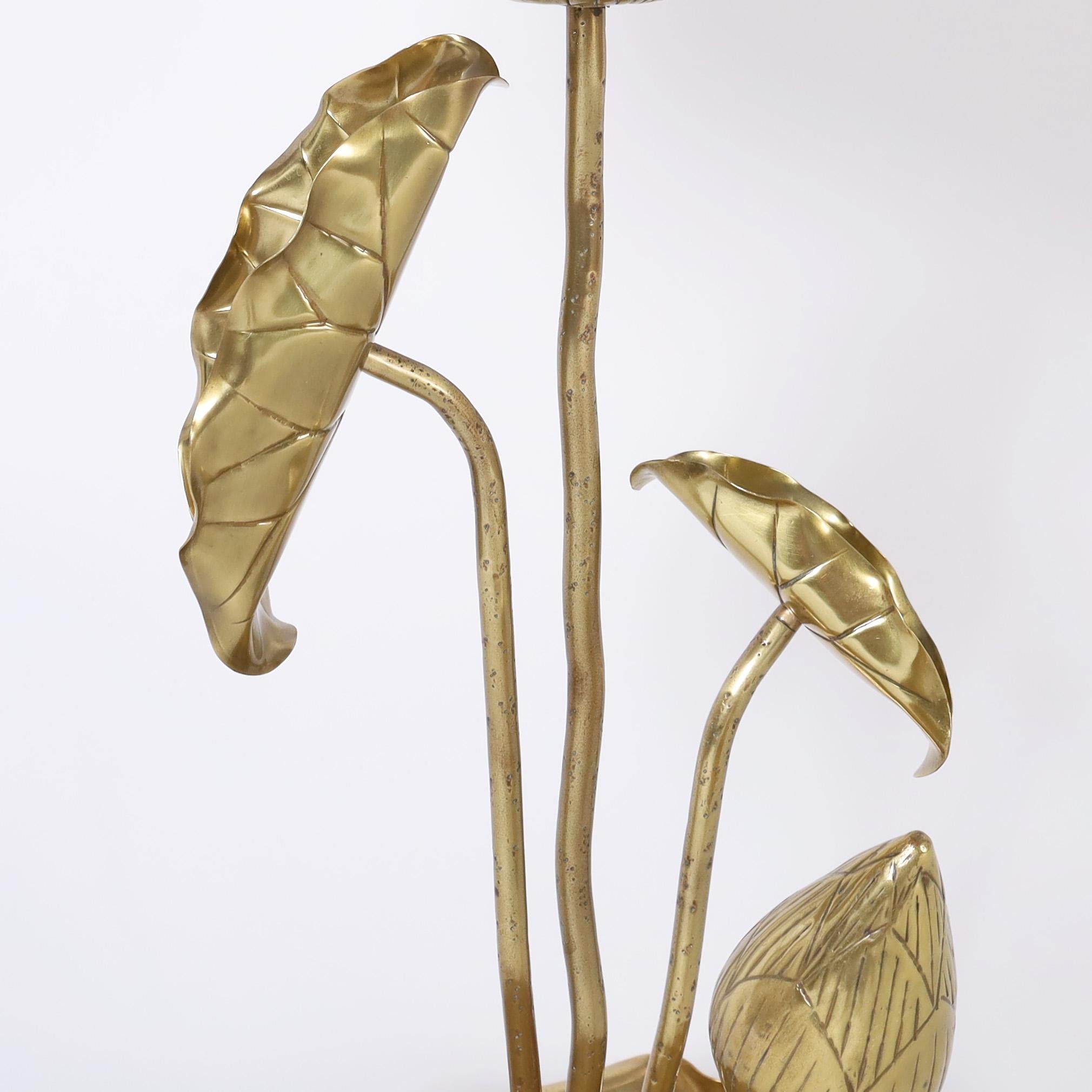 Hand-Crafted Mid Century Brass Lotus Table Lamp