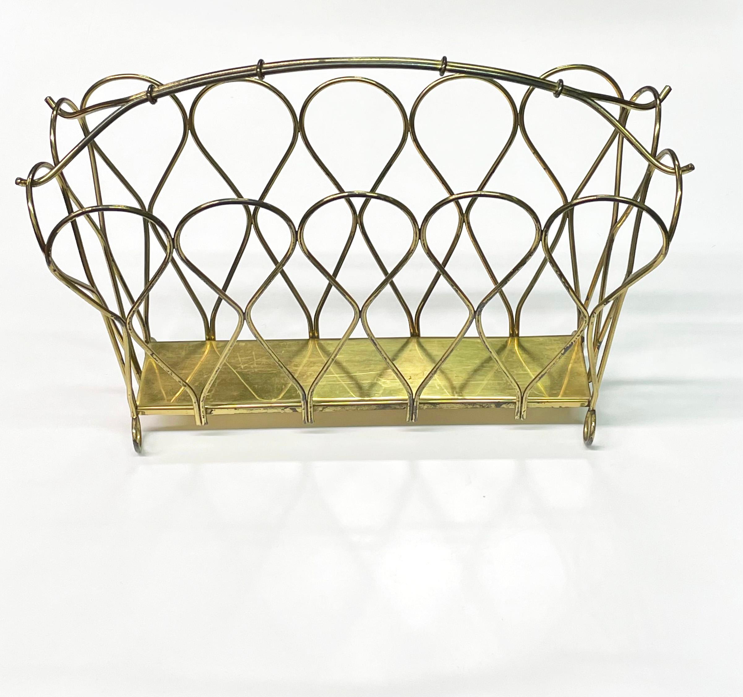 Swiss Mid Century Brass Magazine / Newspaper Rack For Sale