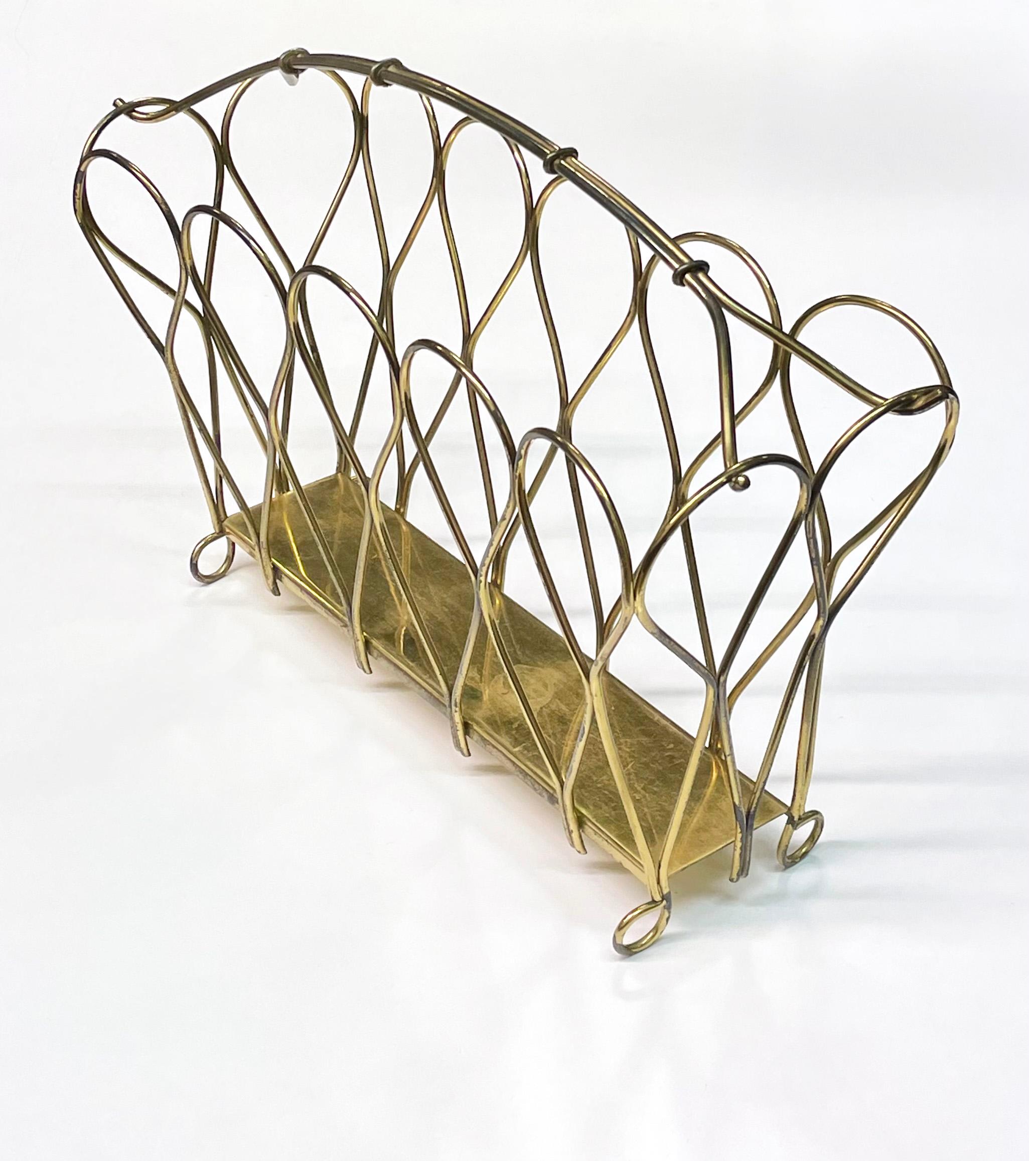 20th Century Mid Century Brass Magazine / Newspaper Rack For Sale