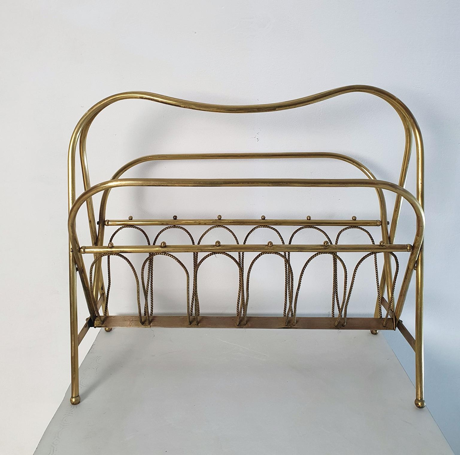 20th Century Midcentury Brass Magazine Rack, Italy For Sale