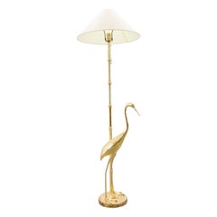 Midcentury Brass Maison Jansen Style Floor Lamp with Crane