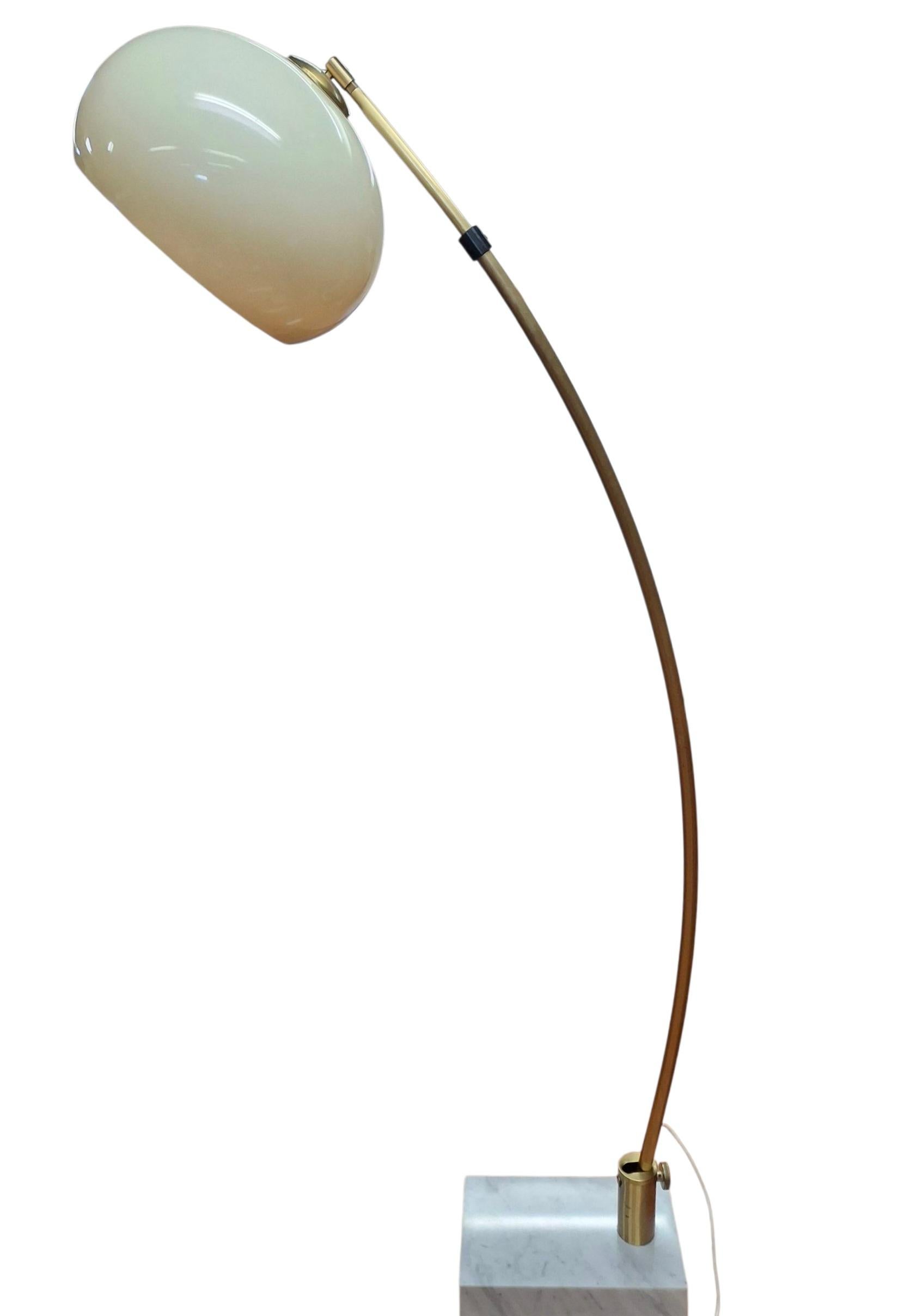 20th Century Mid-Century Brass & Marble Arc Floor Lamp For Sale