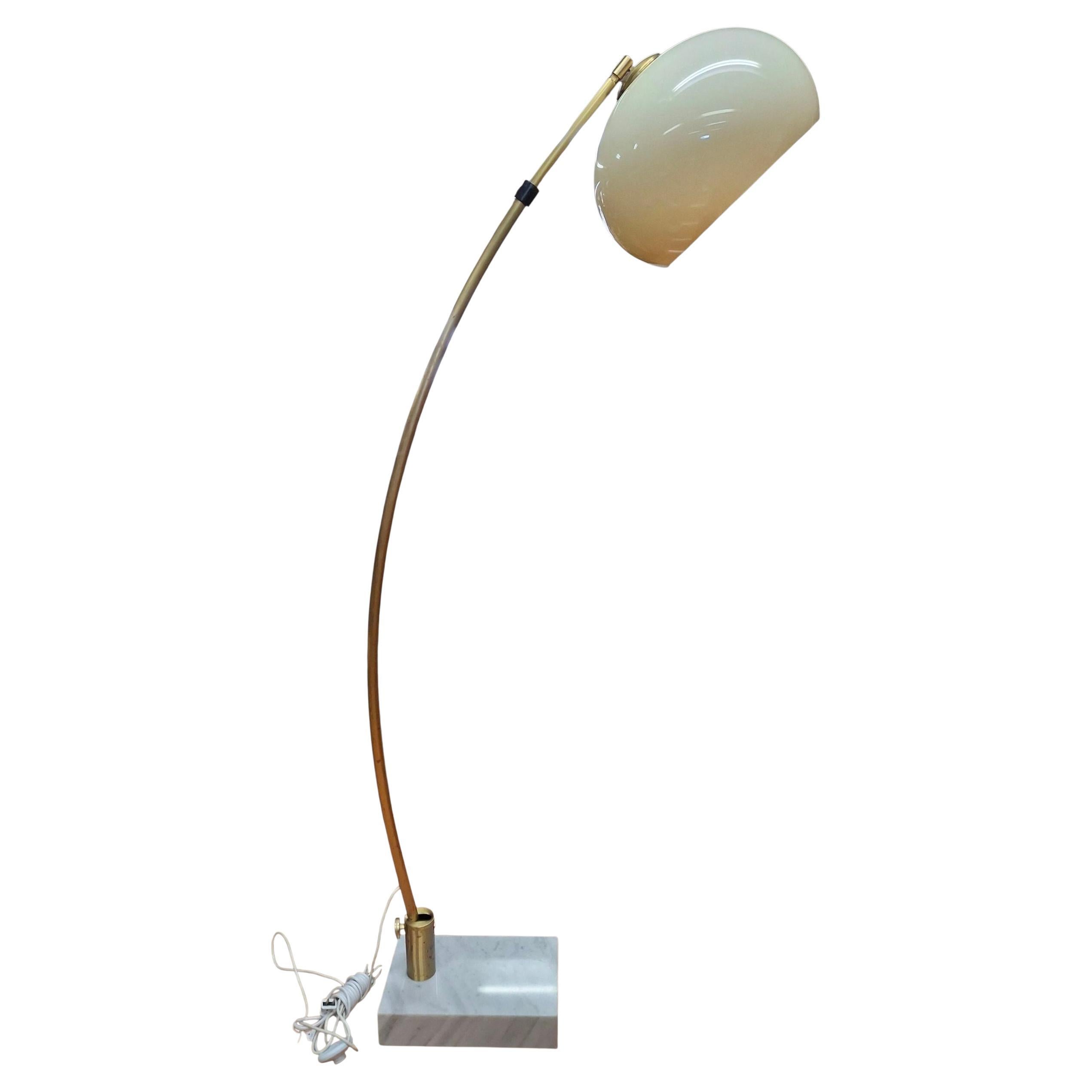 Mid-Century Brass & Marble Arc Floor Lamp For Sale