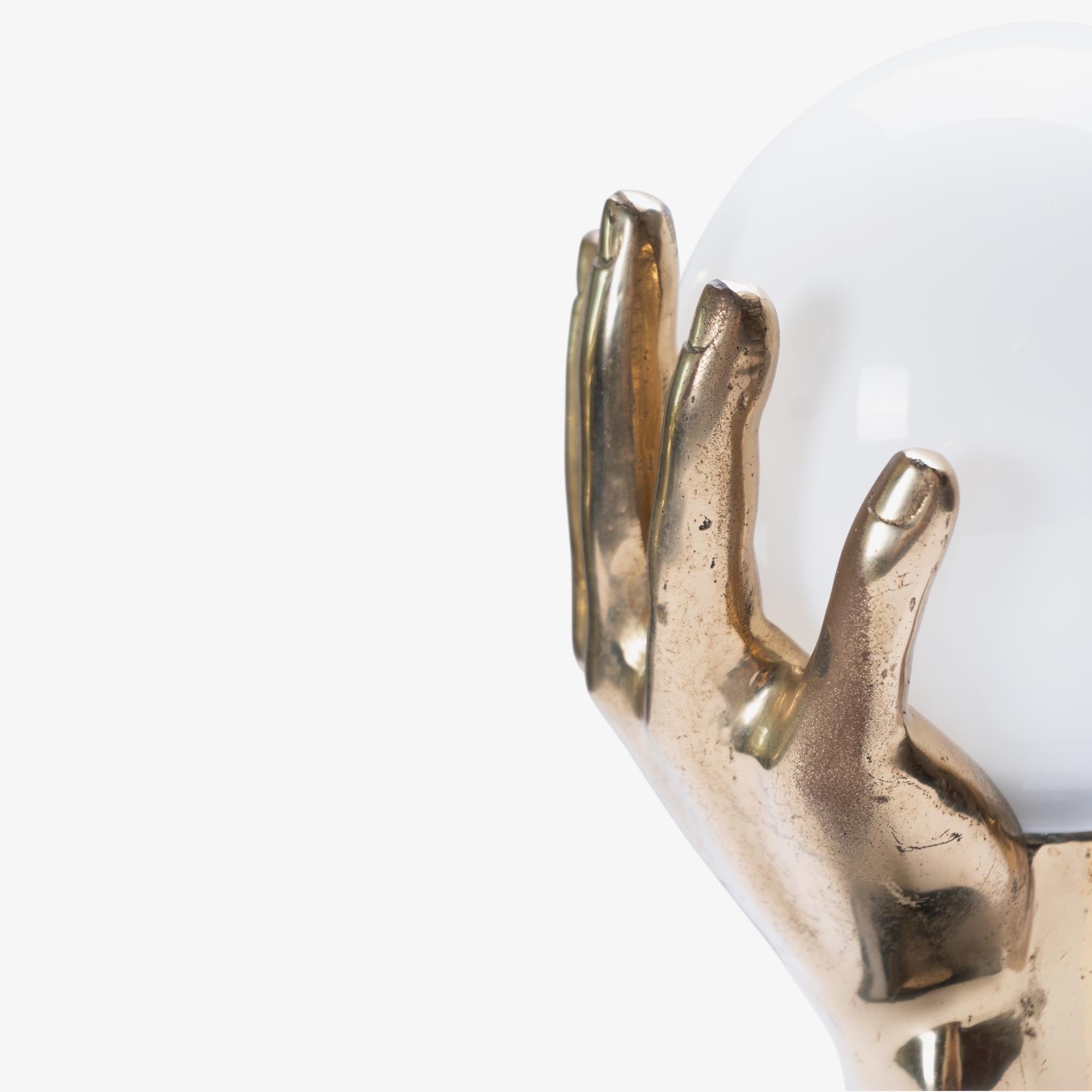 Mid-Century Brass & Marble Hands Accent Lamp 4