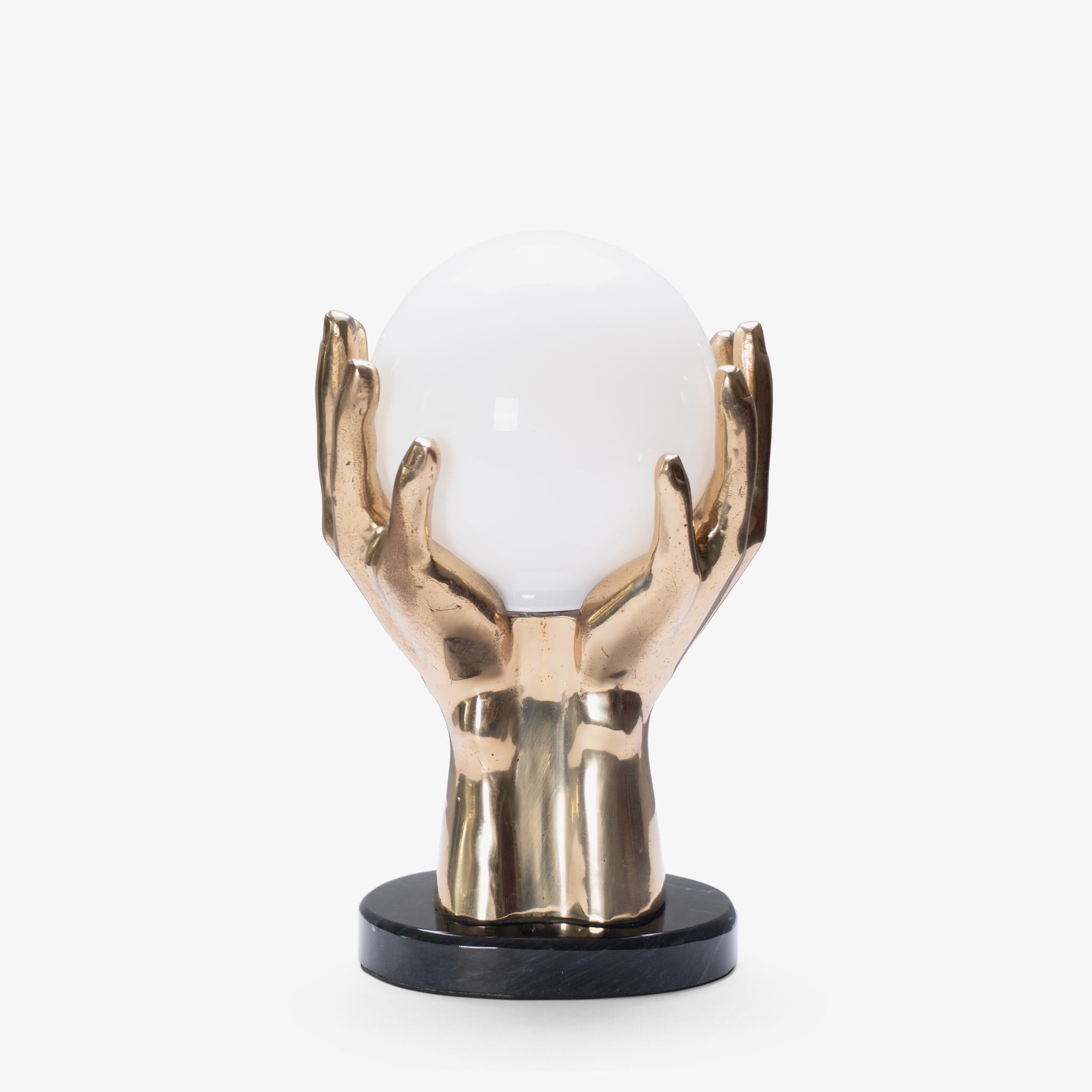 Mid-Century Modern Mid-Century Brass & Marble Hands Accent Lamp