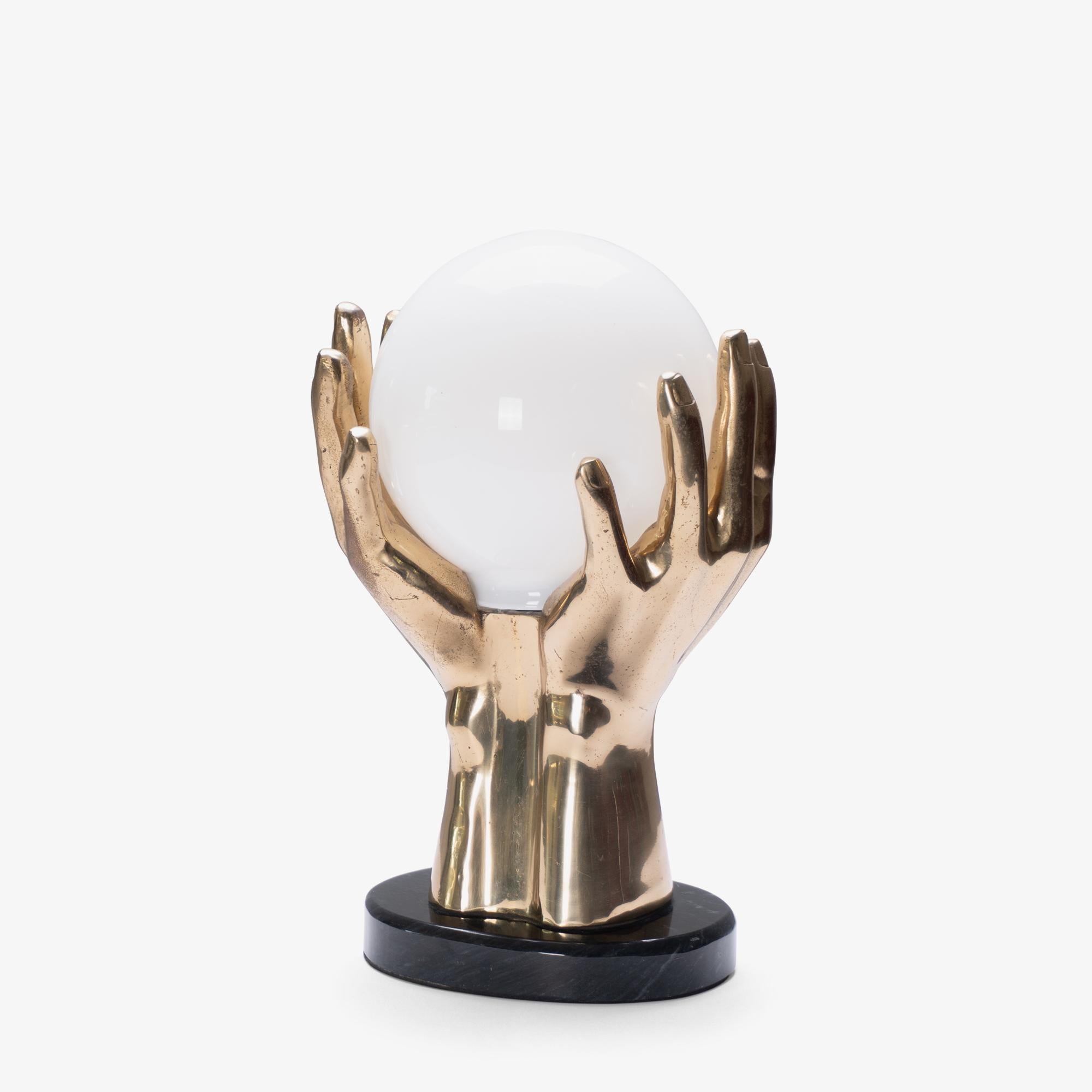 American Mid-Century Brass & Marble Hands Accent Lamp