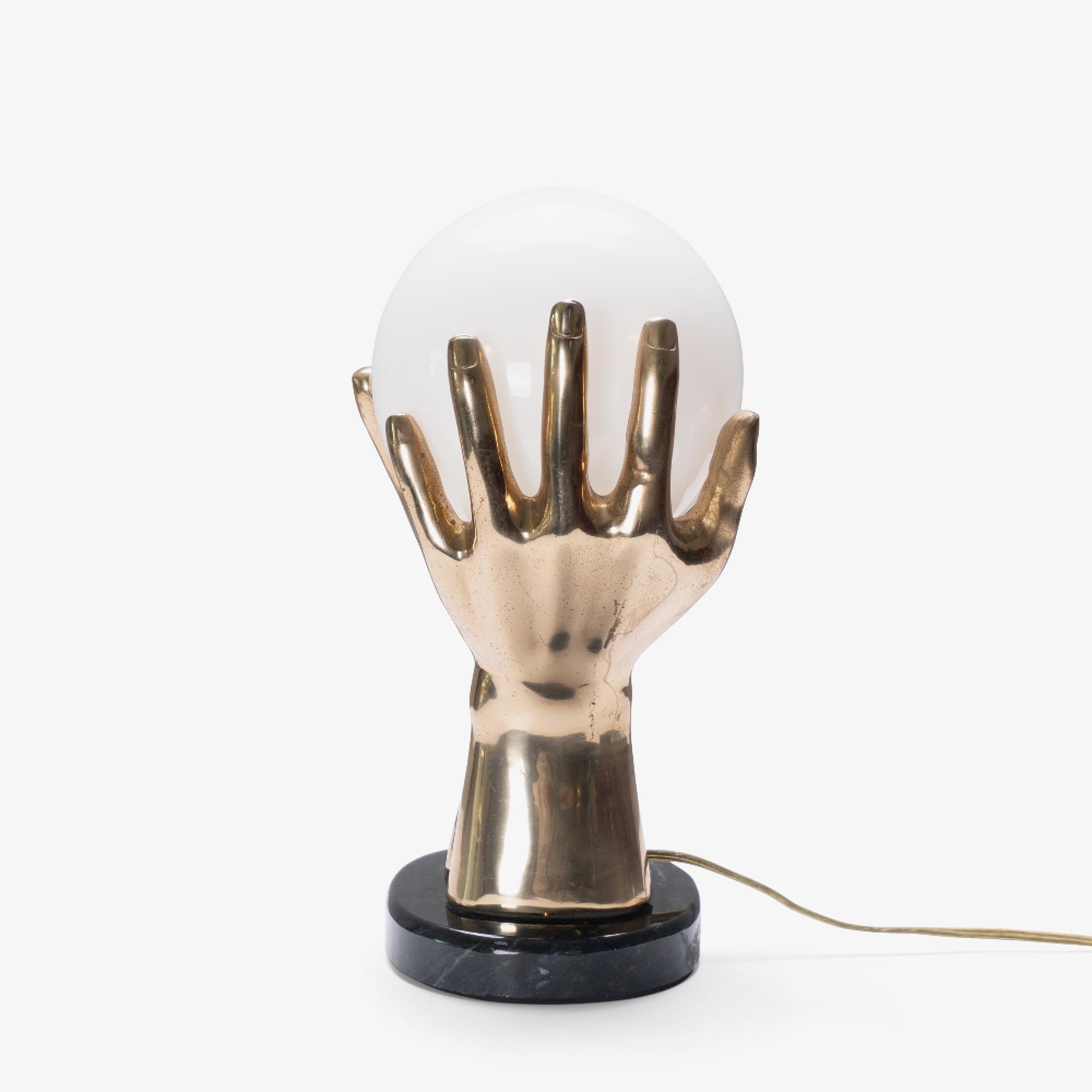 Mid-Century Brass & Marble Hands Accent Lamp In Good Condition In Stamford, CT