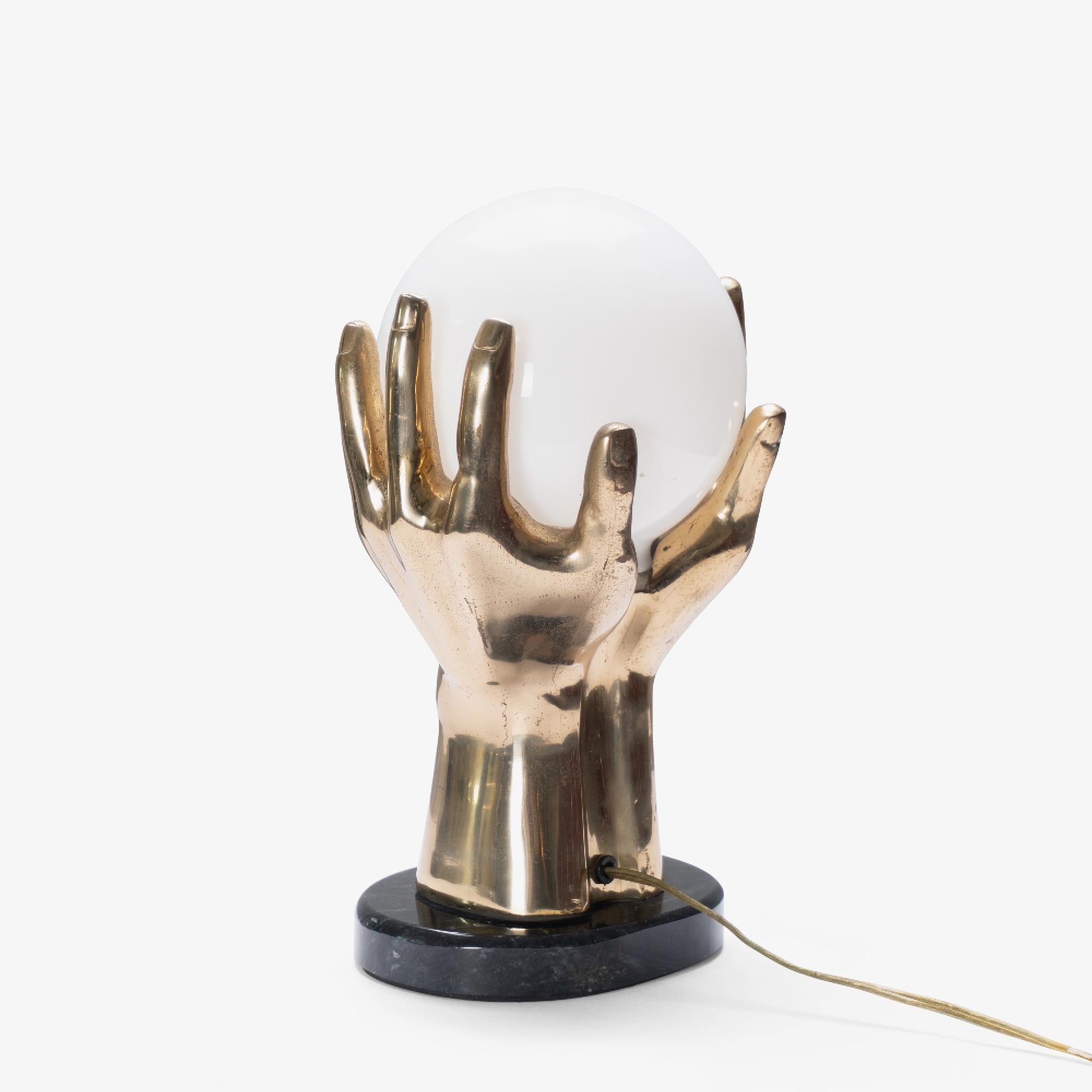 Late 20th Century Mid-Century Brass & Marble Hands Accent Lamp