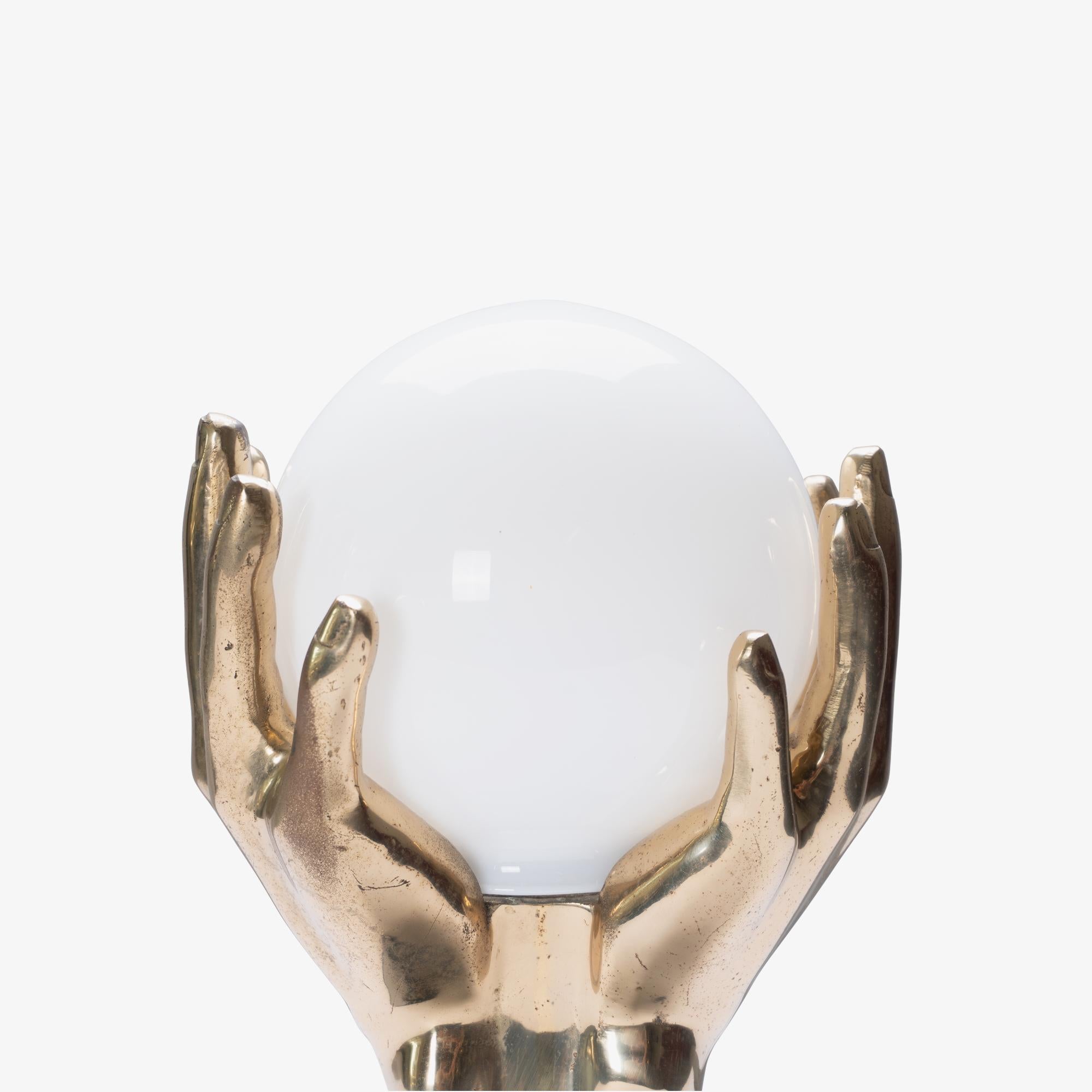 Mid-Century Brass & Marble Hands Accent Lamp 1