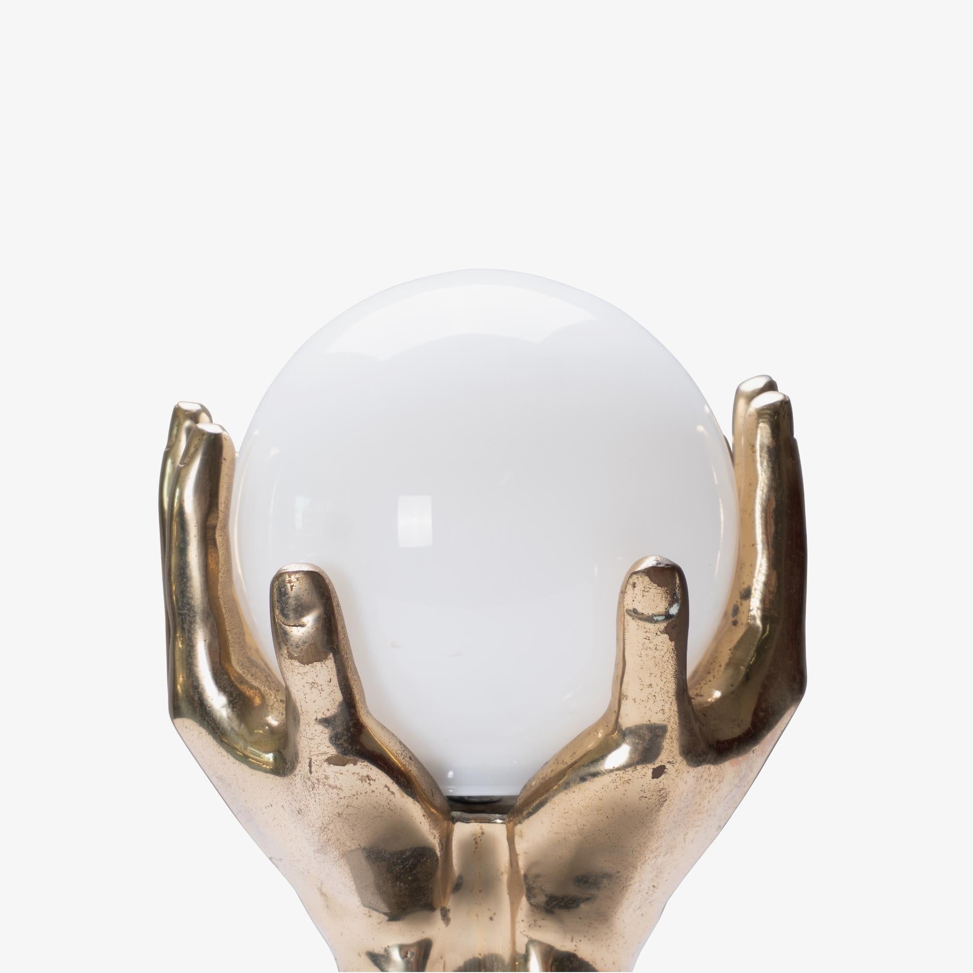 Mid-Century Brass & Marble Hands Accent Lamp 2
