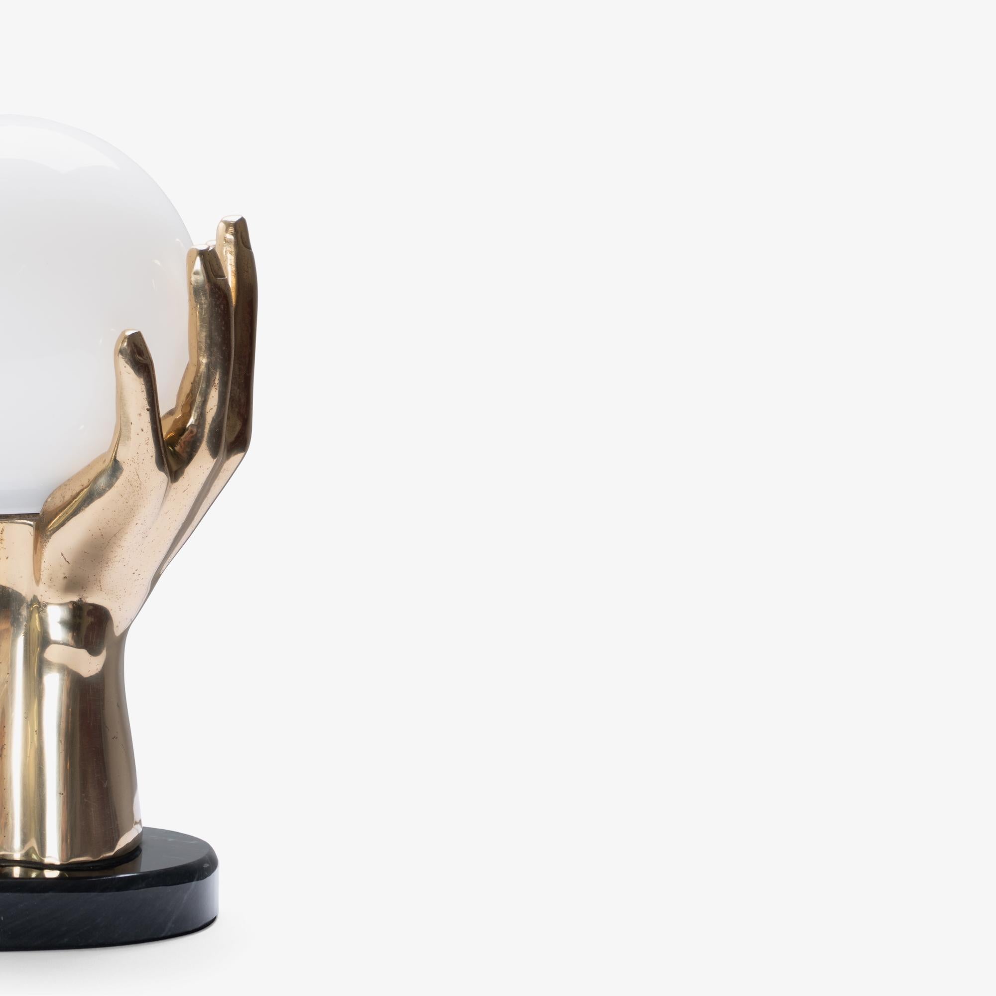 Mid-Century Brass & Marble Hands Accent Lamp 3