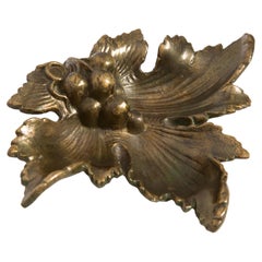 Vintage Mid Century Brass Metal Leaf Small Plate Bowl Ashtray, Italy, 1970s