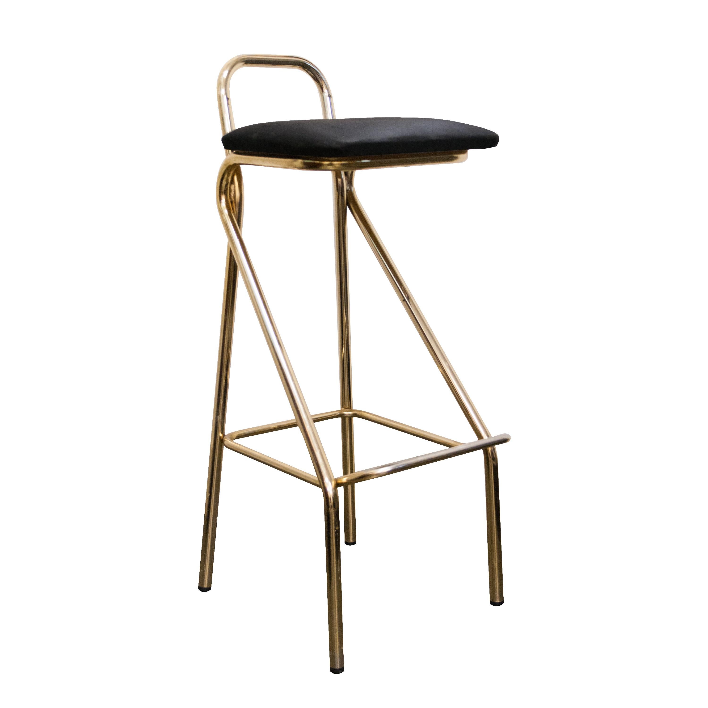 Mid-Century Modern Mid-Century Golden Chrome Metal and Leather Bar Pair of Stools, Italy, 1960 For Sale