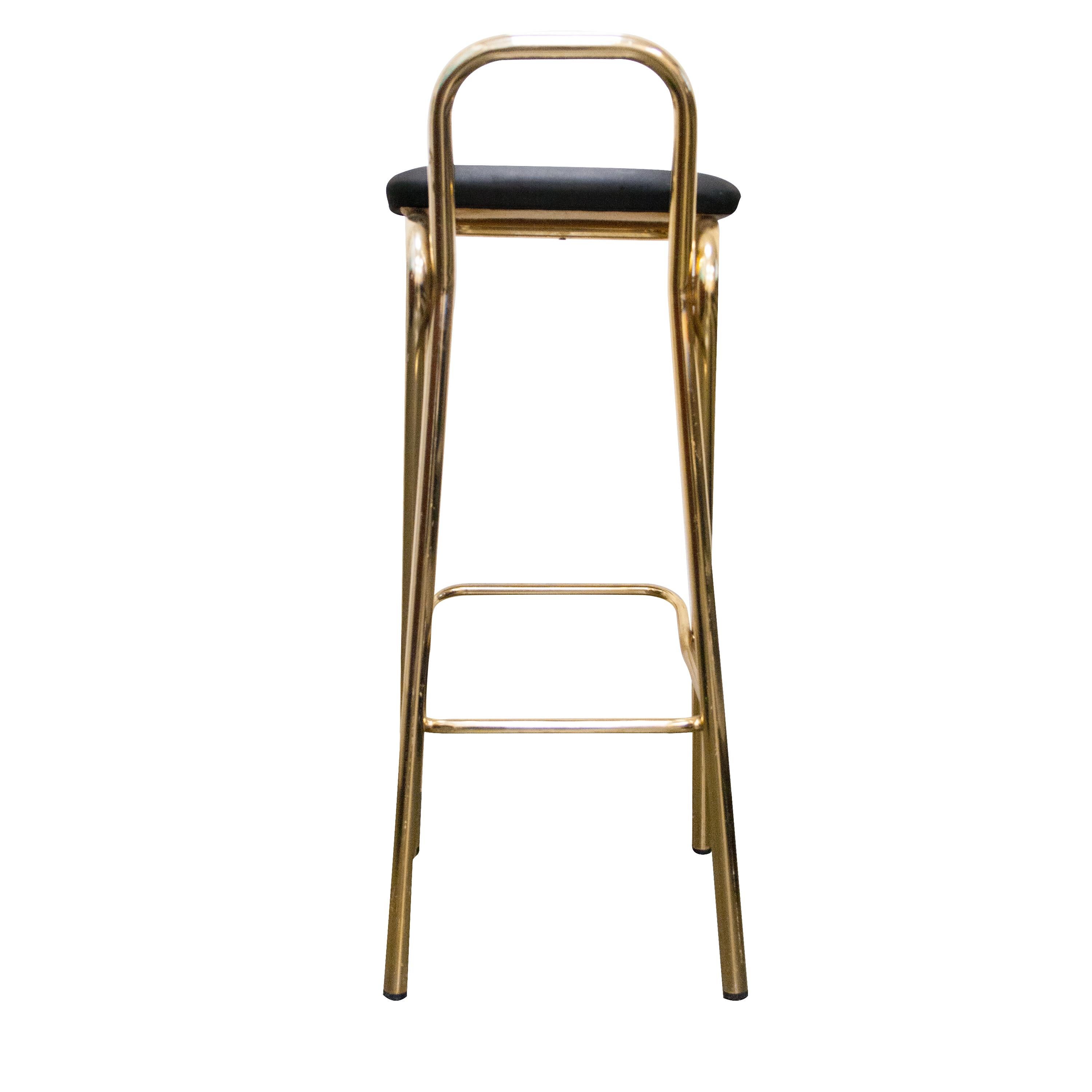 Mid-Century Golden Chrome Metal and Leather Bar Pair of Stools, Italy, 1960 In Good Condition For Sale In Madrid, ES