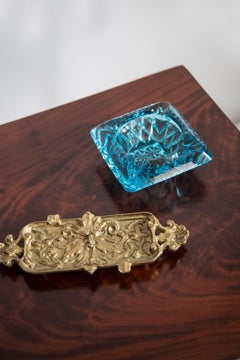 Mid Century Brass Metal Small Plate Bowl Ashtray, Gold Flowers, Italy, 1970s