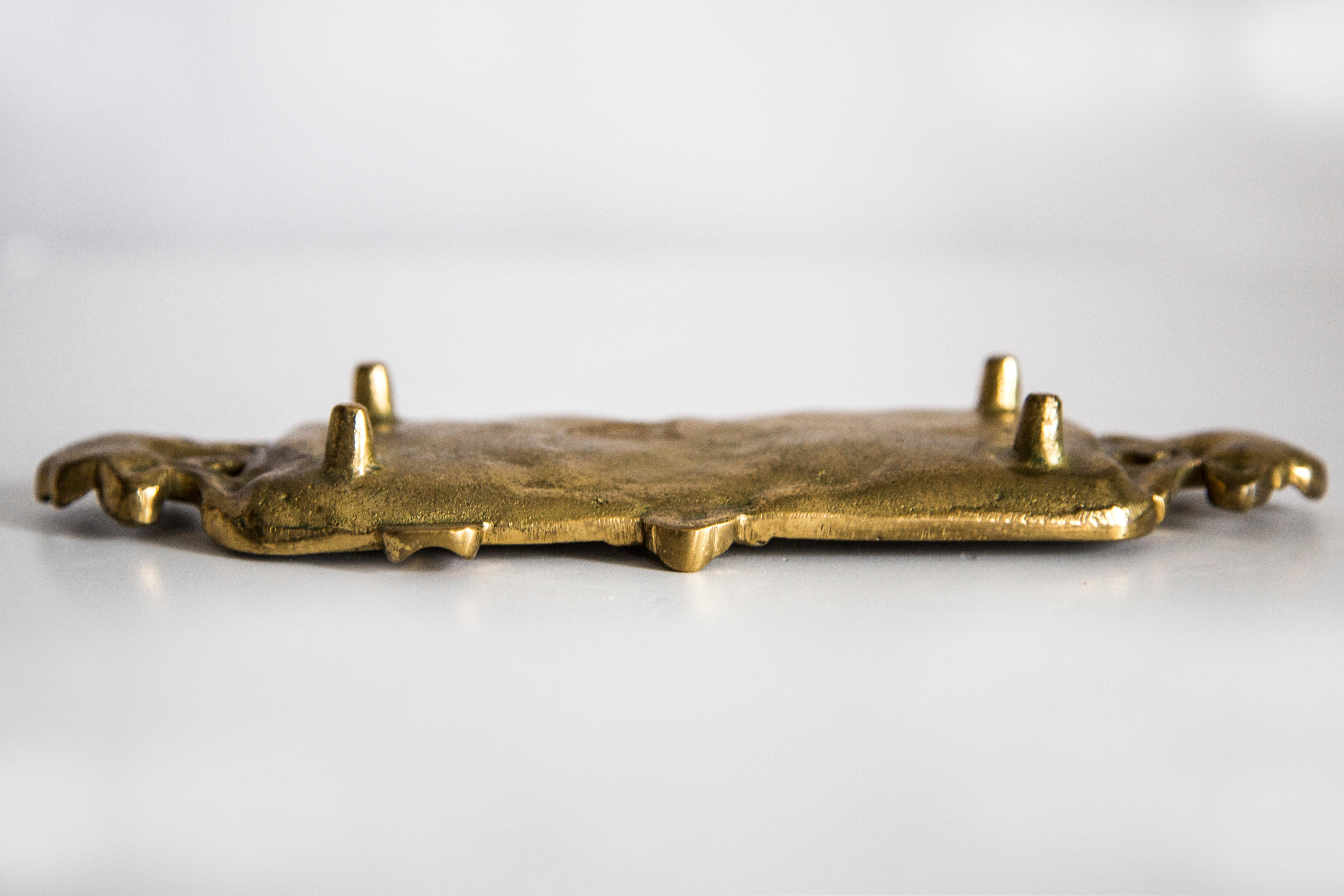 Mid Century Brass Metal Small Plate Bowl Ashtray, Gold Flowers, Italy, 1970s For Sale 4