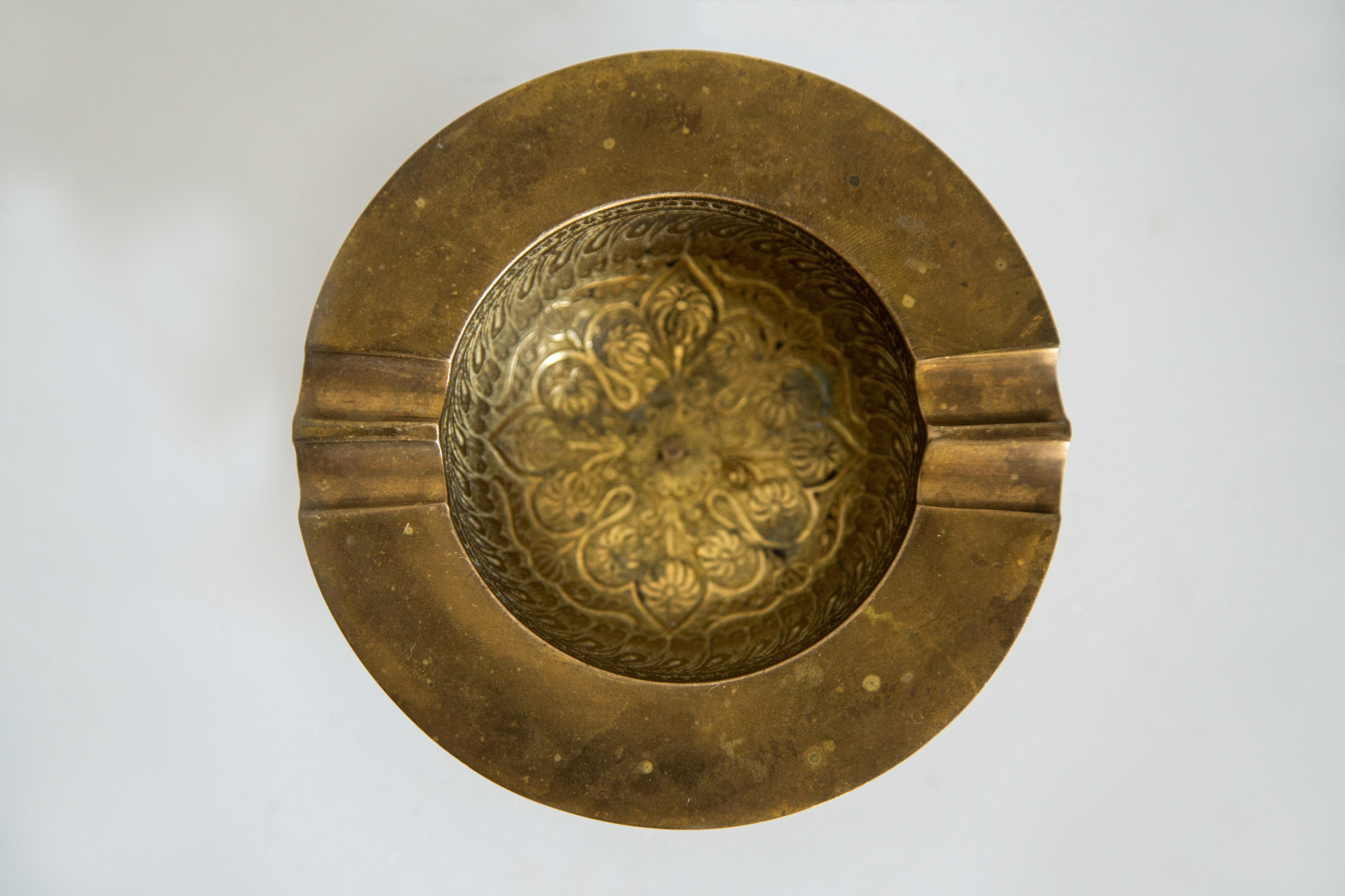 Mid Century Brass Metal Small Plate Bowl Ashtray, Italy, 1970s 3
